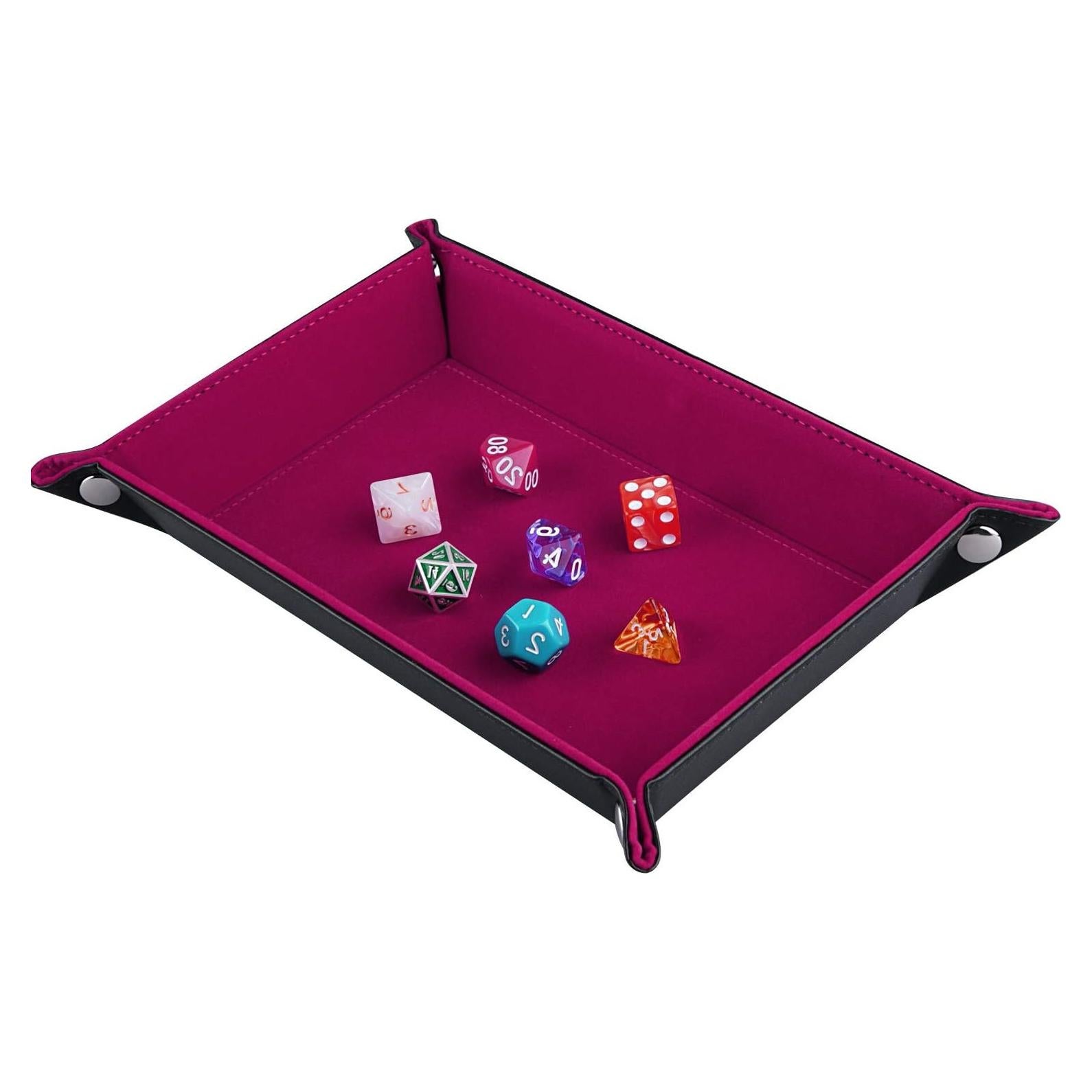 Bandeja de Dados SIQUK Plegable Rectangular Cuero PU Rojo