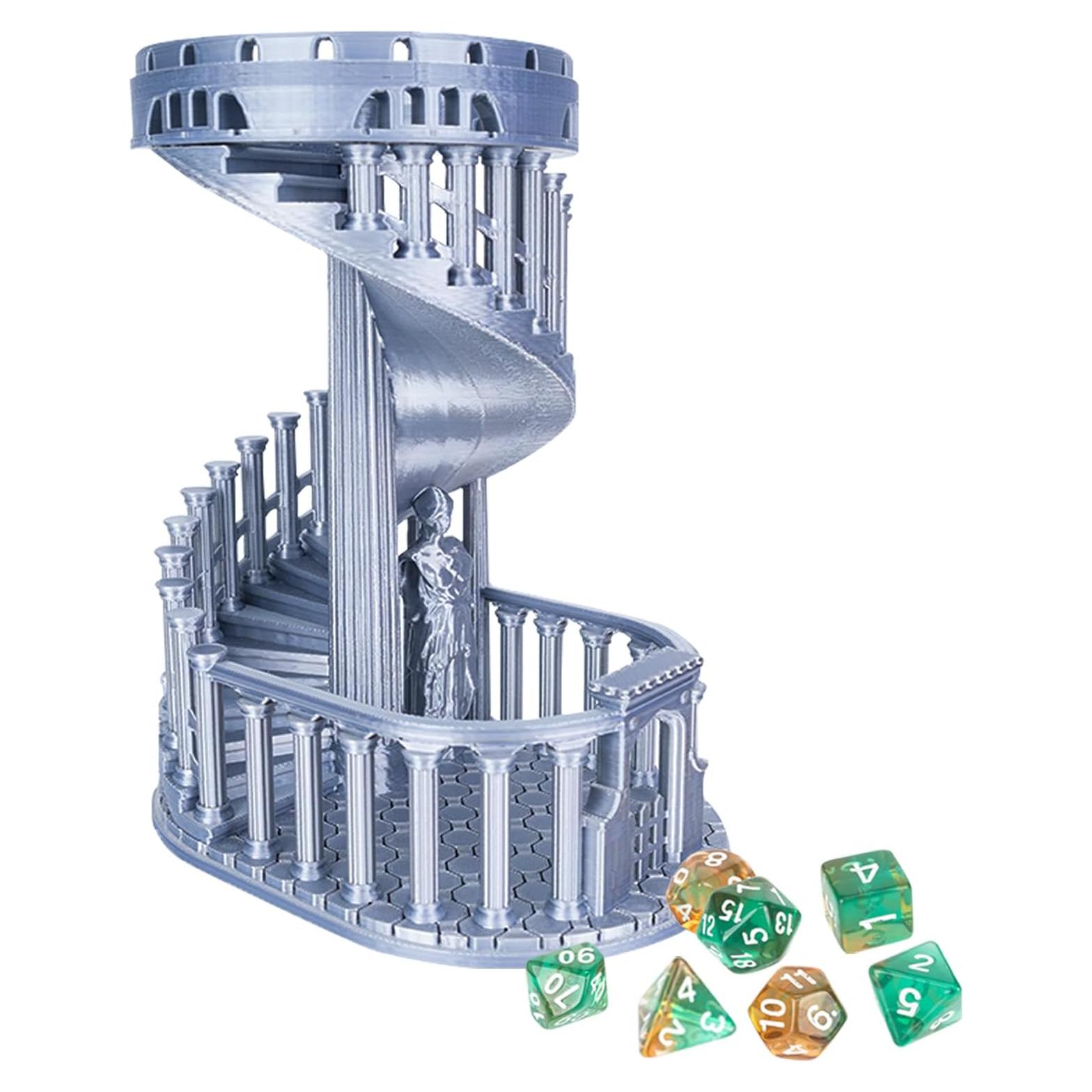 Torre de Dados DND JstFrU con Bandeja y 7 Dados, Gris Clásico