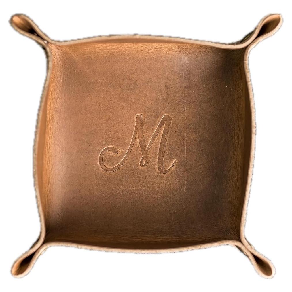 Bandeja de cuero personalizada Ox & Pine 19 cm cuadrada café