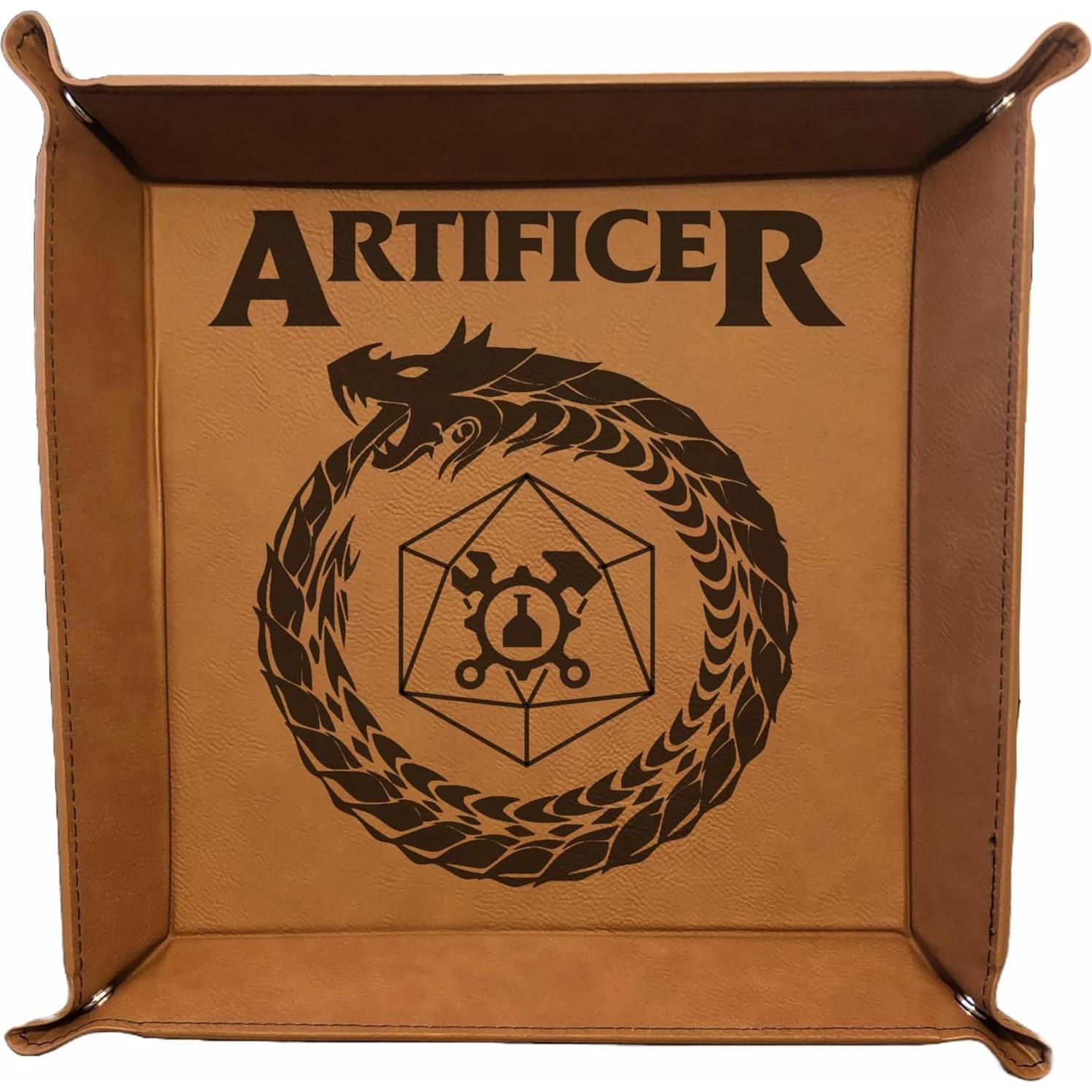 Bandeja de Dados Plegable Grabado en Cuero Sintético Marrón