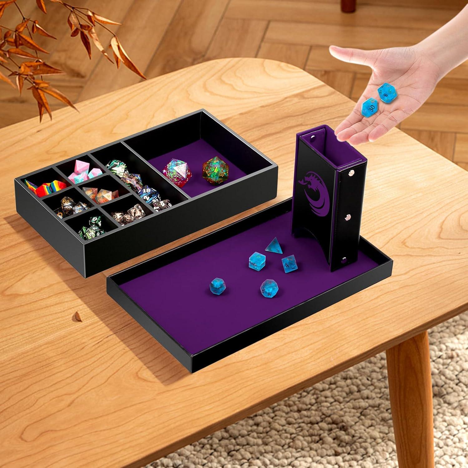 Bandeja de lanzamiento de dados DNDND 3 en 1 Terciopelo Púrpura
