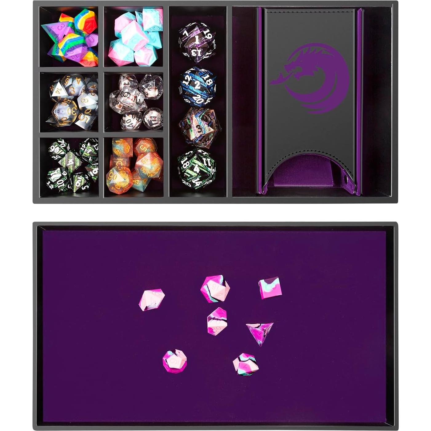 Bandeja de lanzamiento de dados DNDND 3 en 1 Terciopelo Púrpura