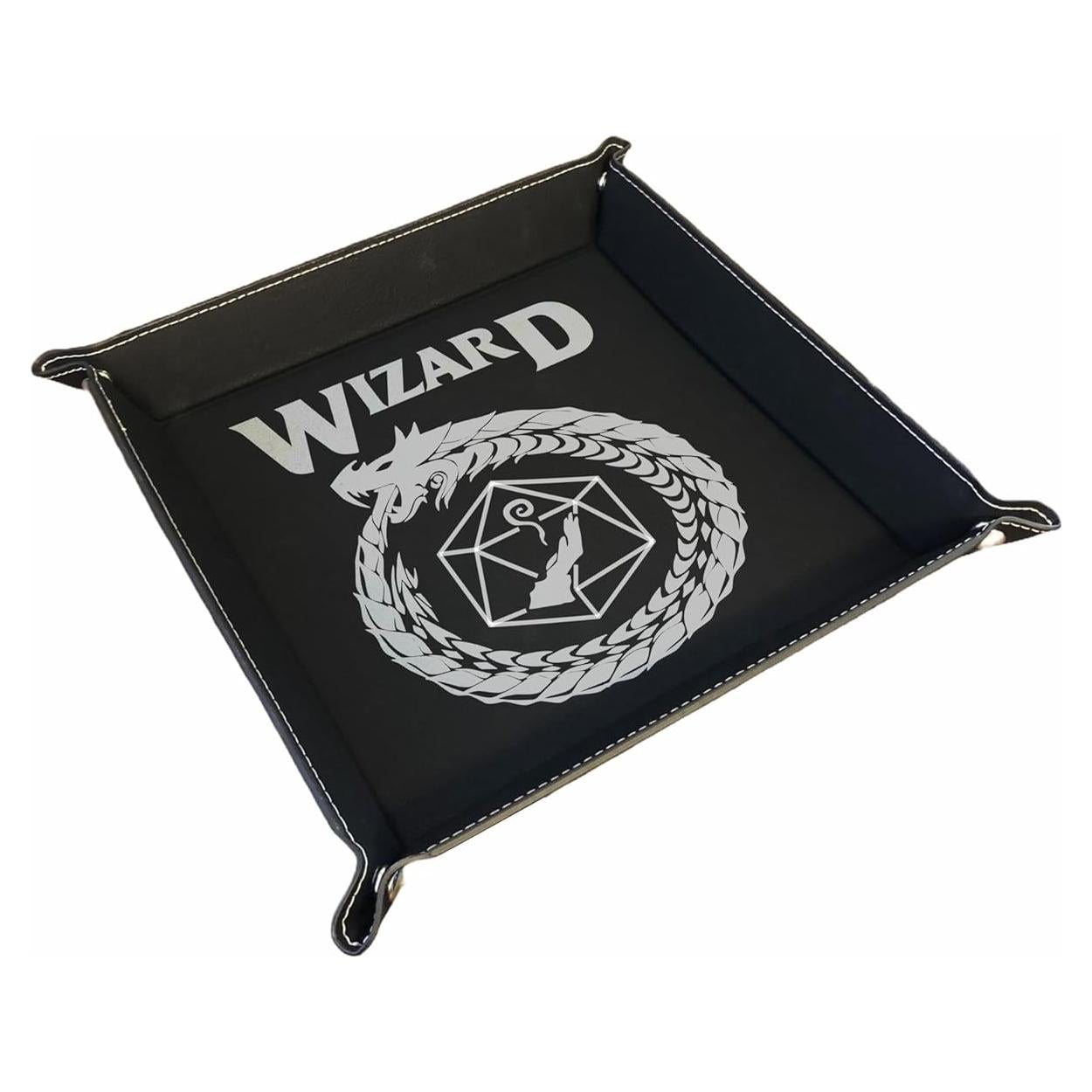 Bandeja de Dados DND Grabada en Cuero Sintético Negro 32.7cm