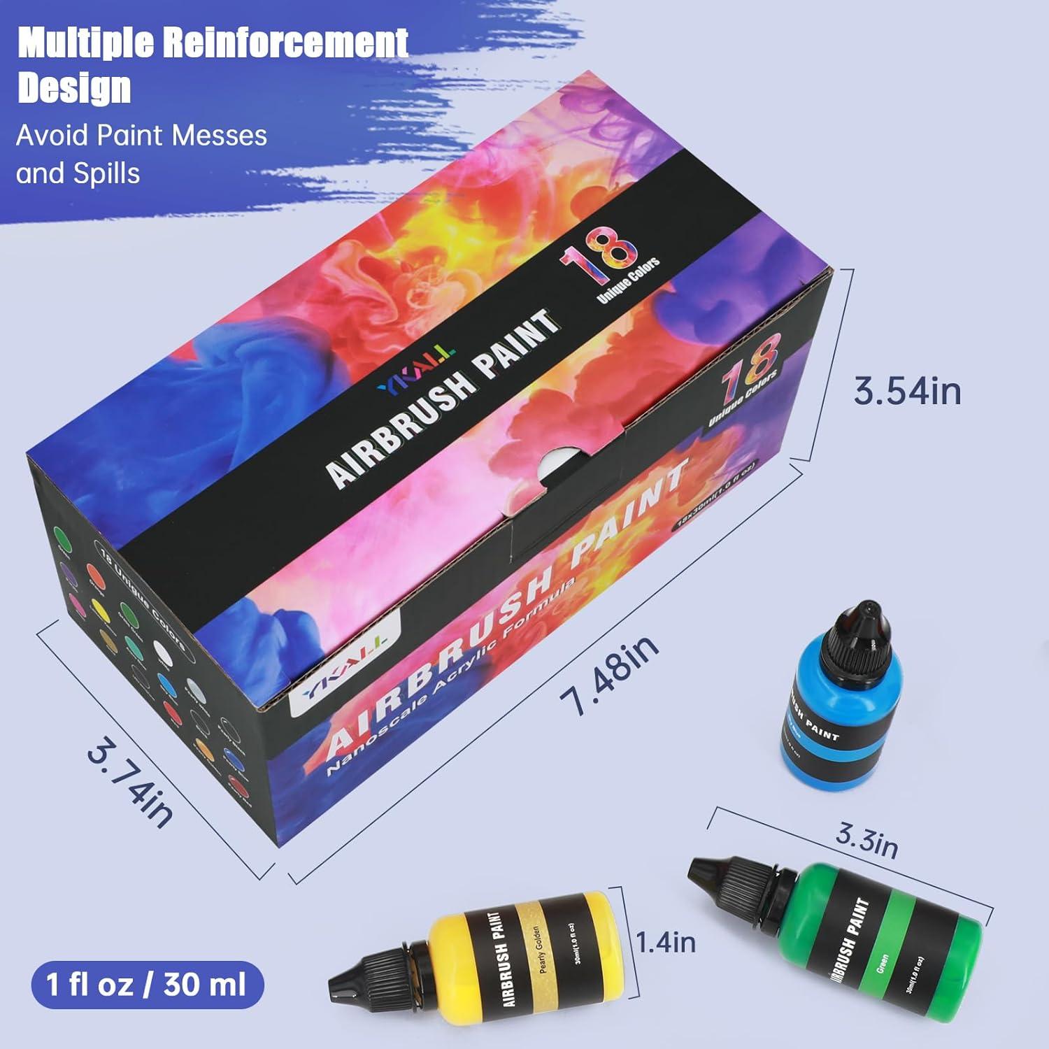 Juego de Pintura con Aerógrafo Ykall 18 Colores Acrílico 29.57 ml