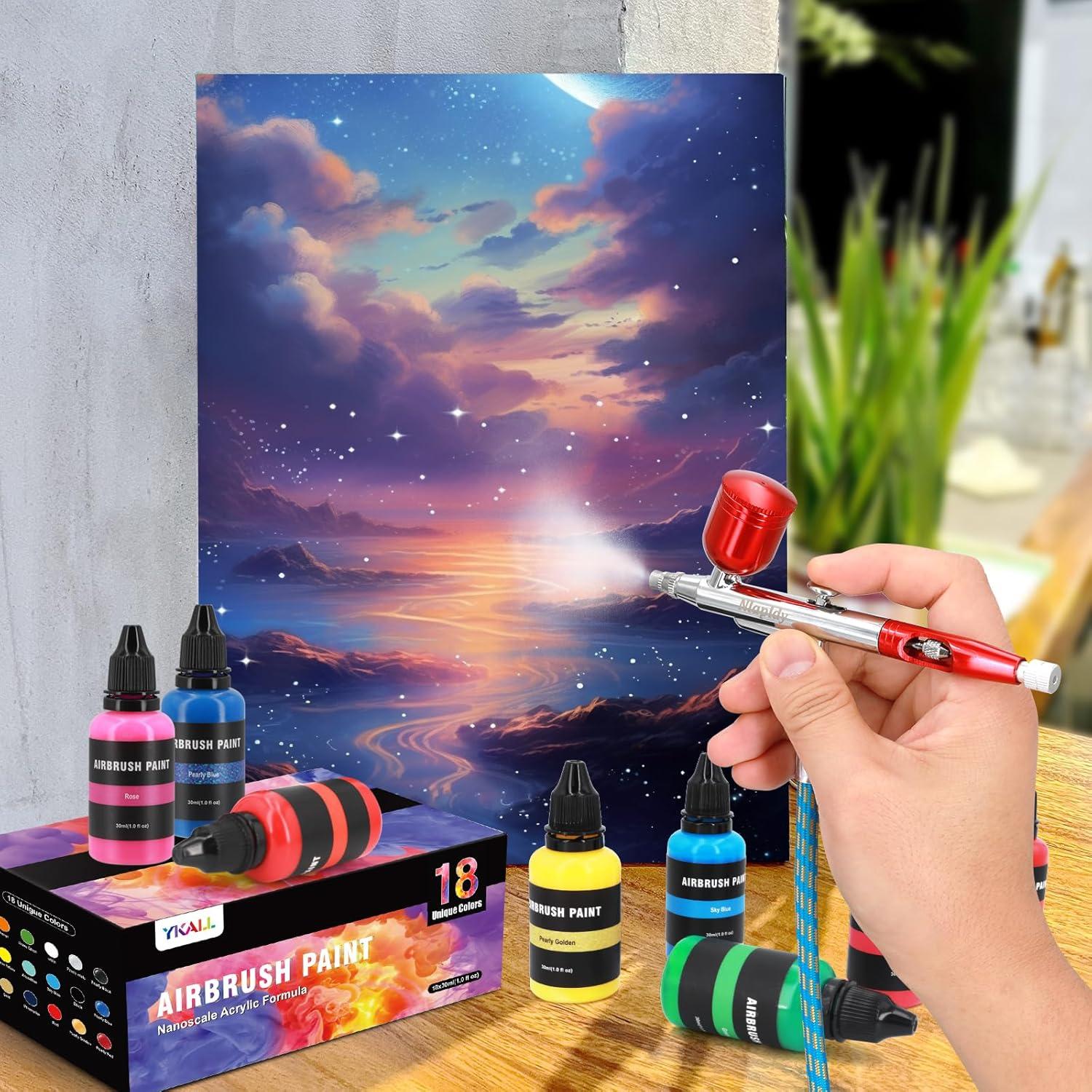 Juego de Pintura con Aerógrafo Ykall 18 Colores Acrílico 29.57 ml