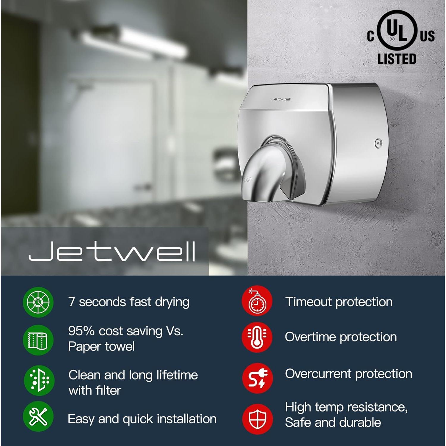 Secador de Manos Automático JETWELL JW2830 Acero Inoxidable 110V