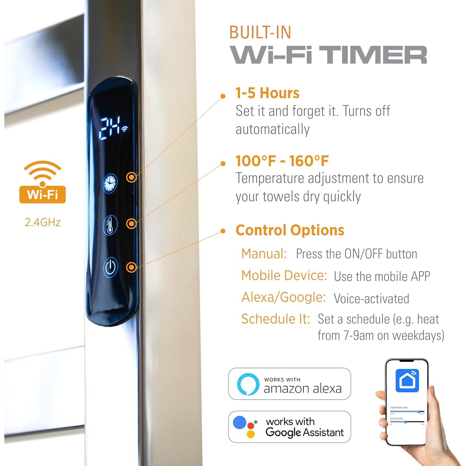 Calentador de Toallas Brandon Basics Wi-Fi 190W Latón Mate