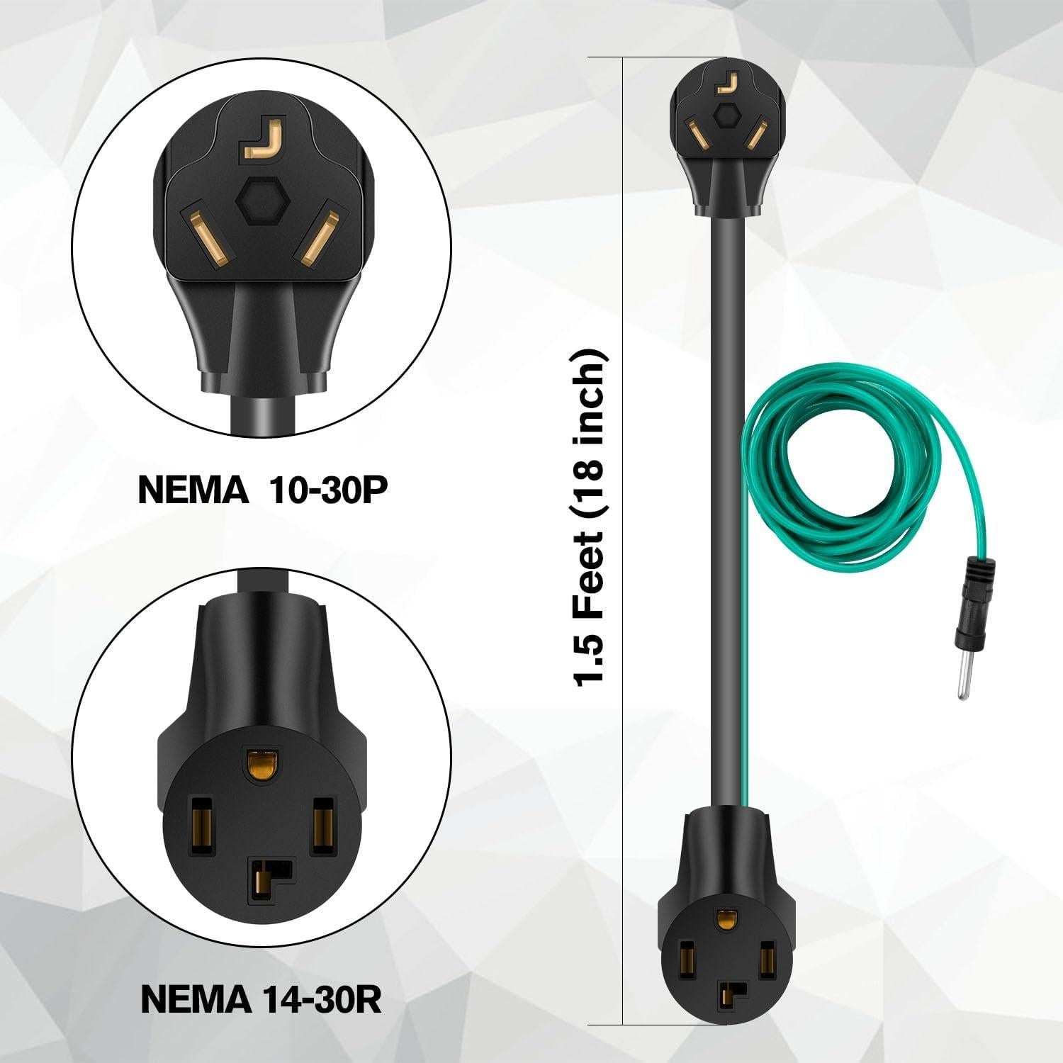 Adaptador Secadora WELLUCK 4 a 3 Patas 1.5m 30A 250V