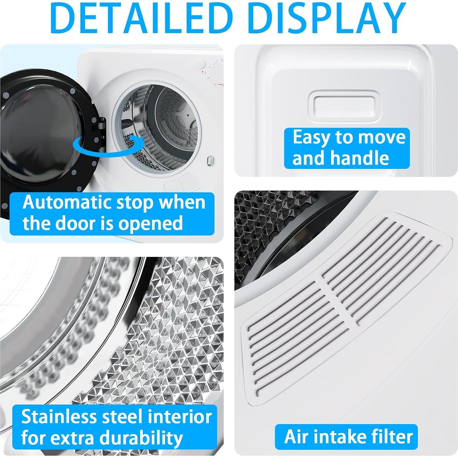 Secadora de Ropa Compacta Erivess HGJ-3 1.8 Pies 800W Blanca