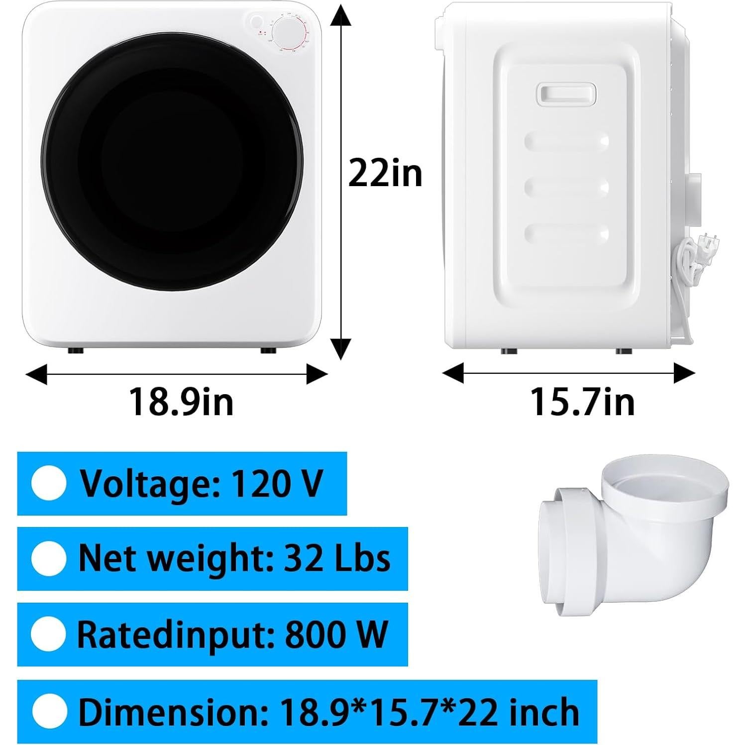 Secadora de Ropa Compacta Erivess HGJ-3 1.8 Pies 800W Blanca