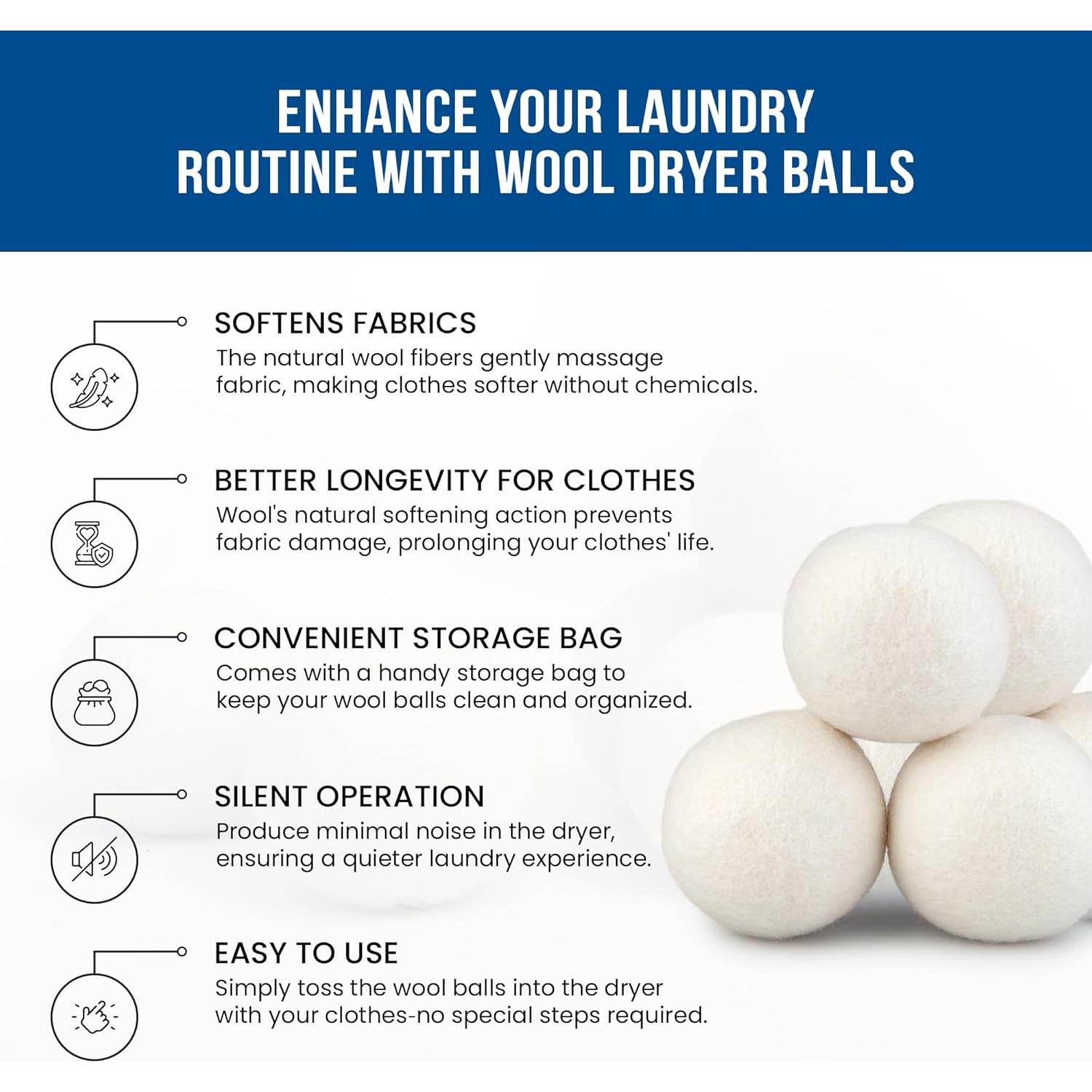 Bolas de Secado de Lana Orgánica Shopoholic - Paquete XL de 6