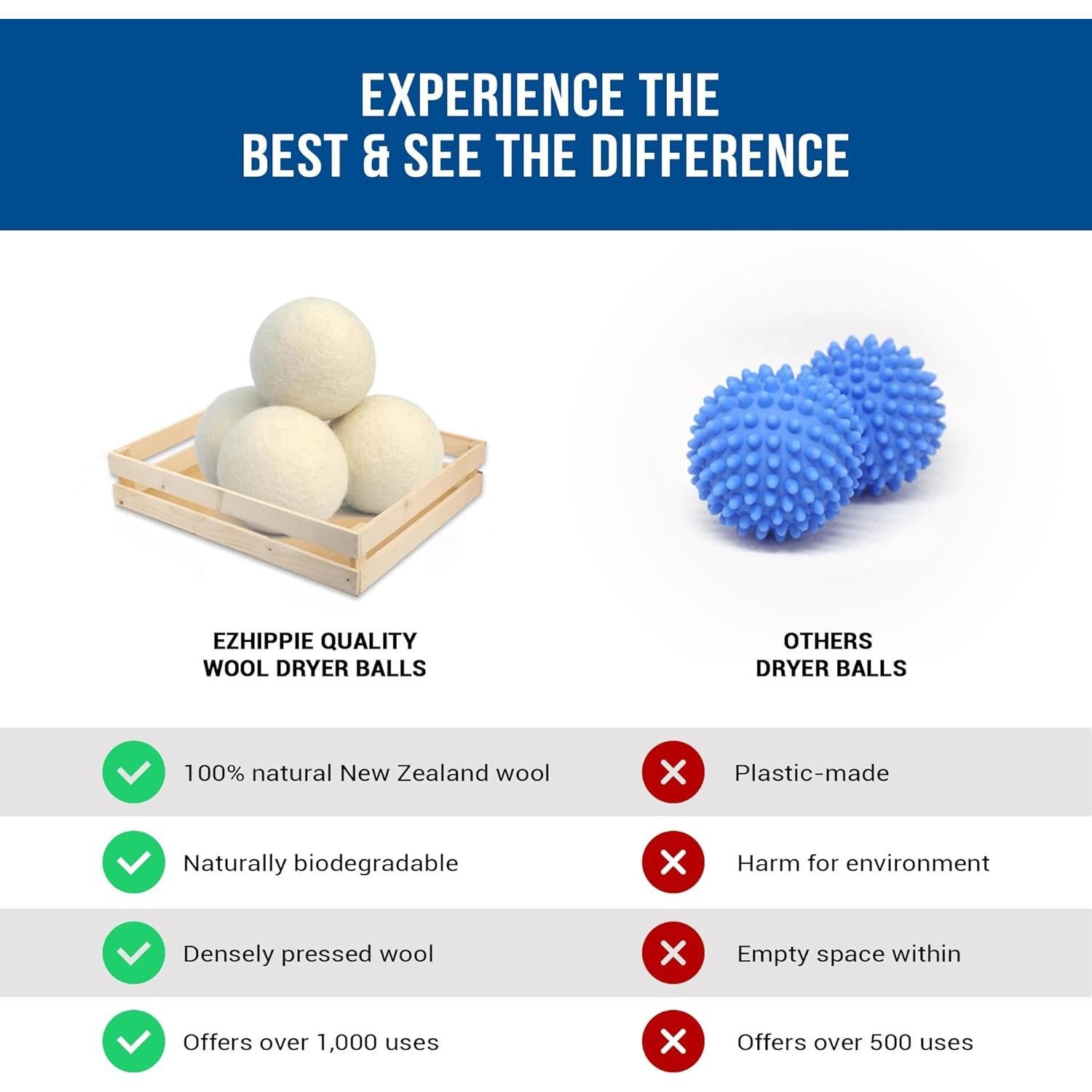 Bolas de Secado de Lana Orgánica Shopoholic - Paquete XL de 6