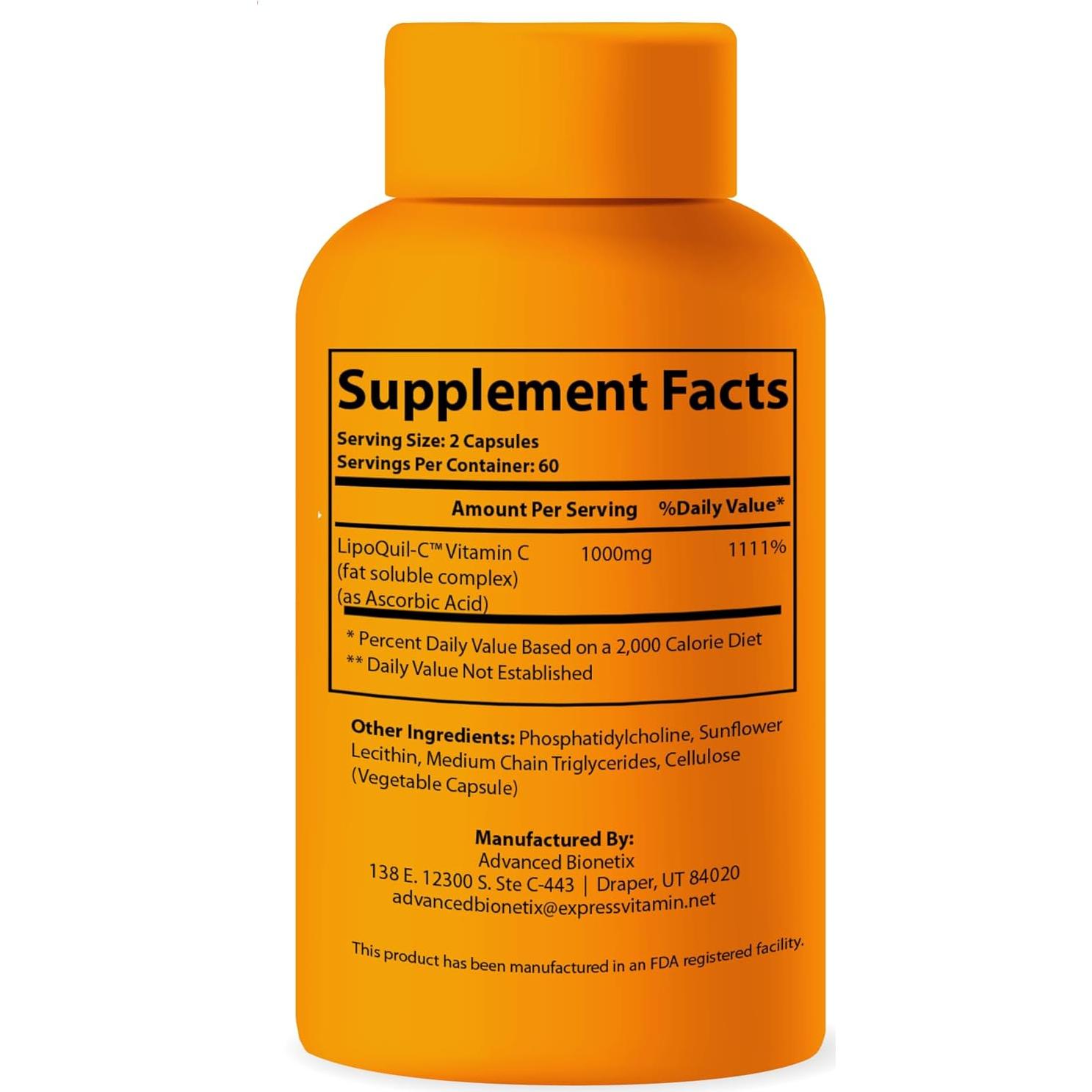 Suplemento de Vitamina C Liposomal Advanced Bionetix 120 Cápsulas 1000mg