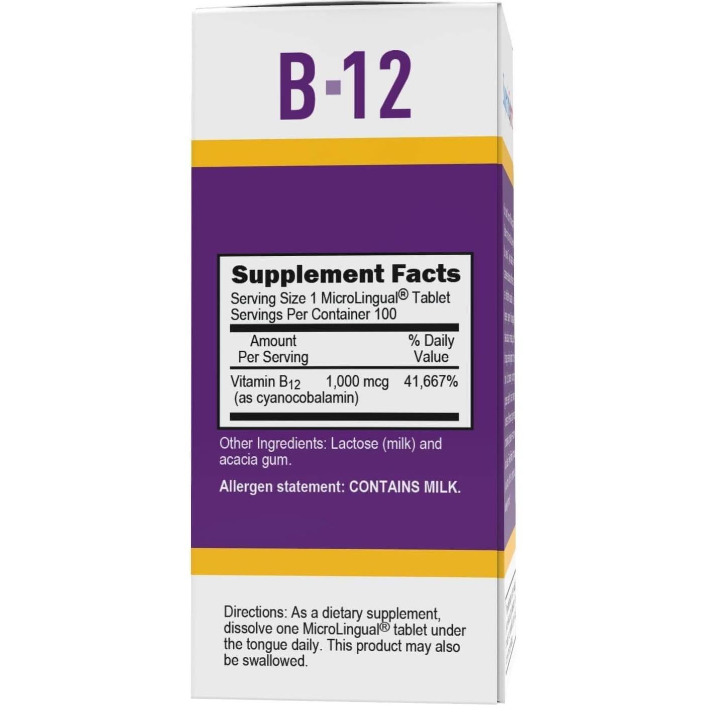 Vitamina B-12 Cianocobalamina Superior Source 1000 mcg 100 Tabletas Sublinguales