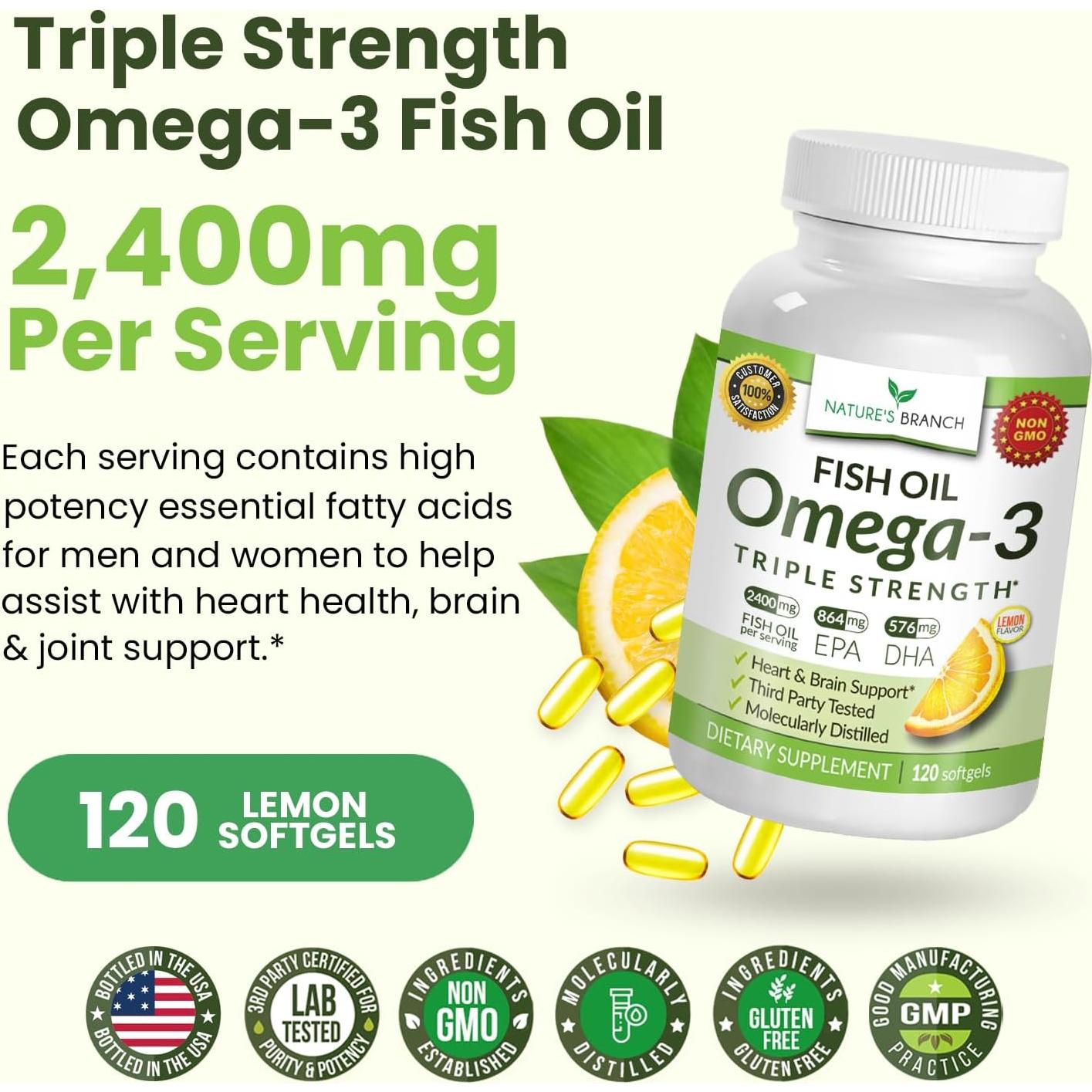 Cápsulas de Aceite de Pescado Omega 3 Nature's Branch 2400mg