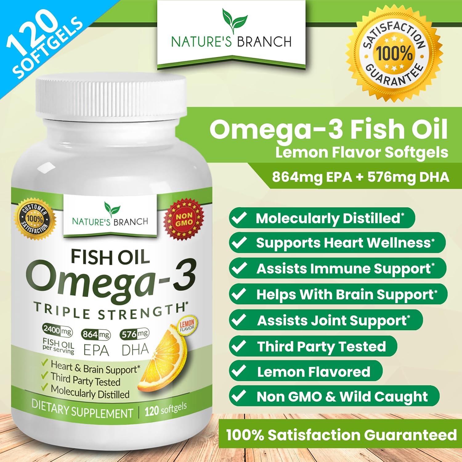 Cápsulas de Aceite de Pescado Omega 3 Nature's Branch 2400mg