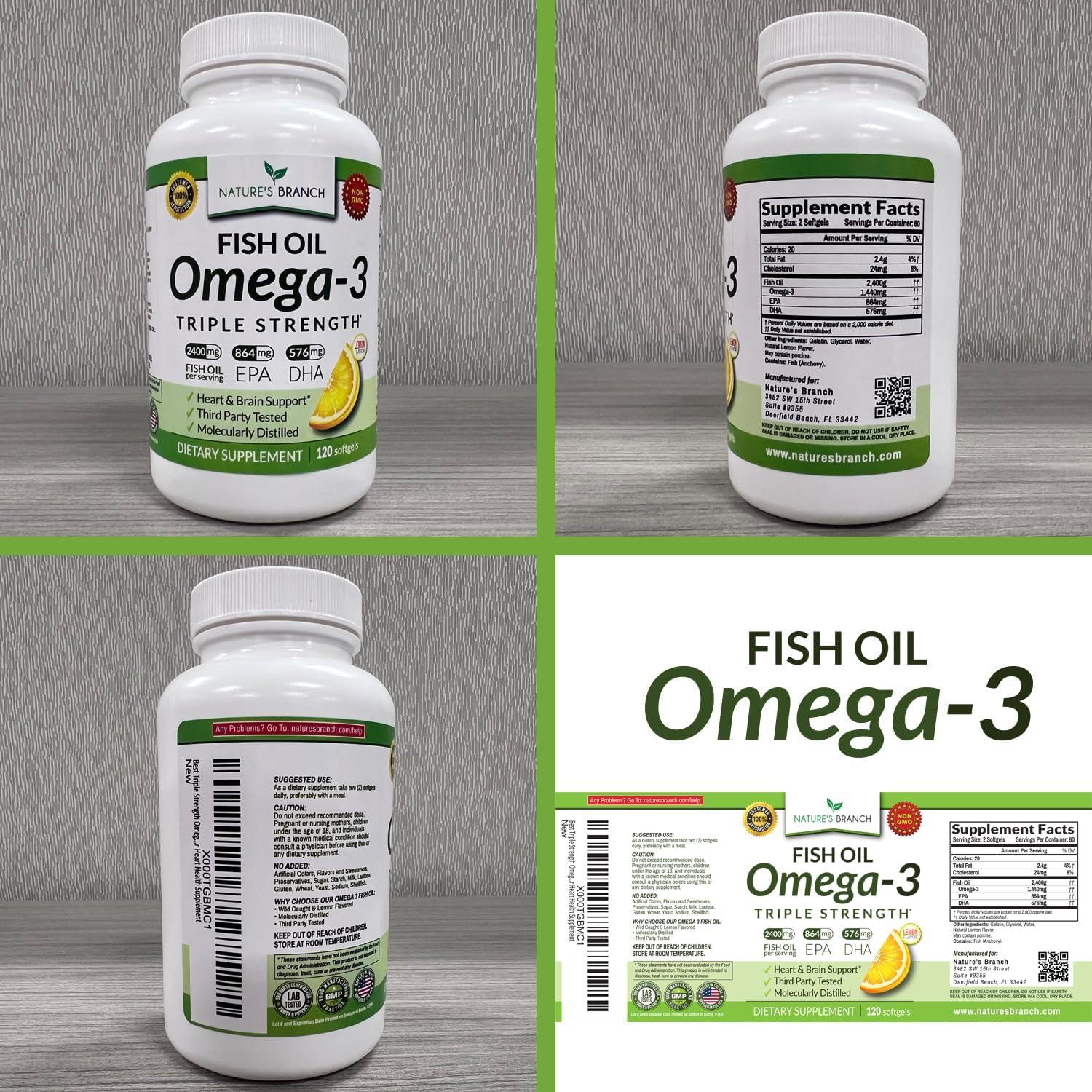 Cápsulas de Aceite de Pescado Omega 3 Nature's Branch 2400mg