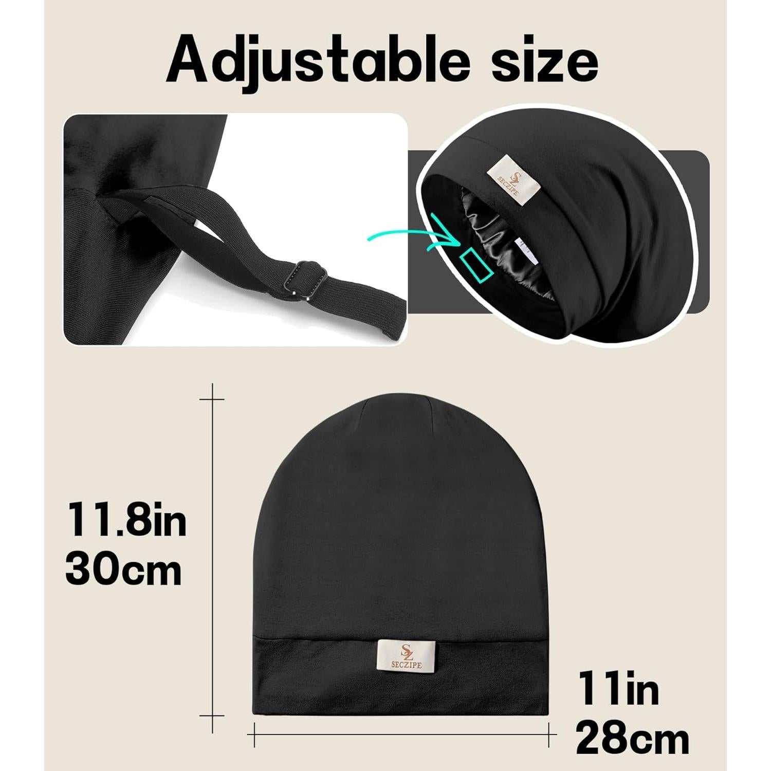 Gorro de Dormir de Satén SECZIPE 2pcs Ajustable Unisex