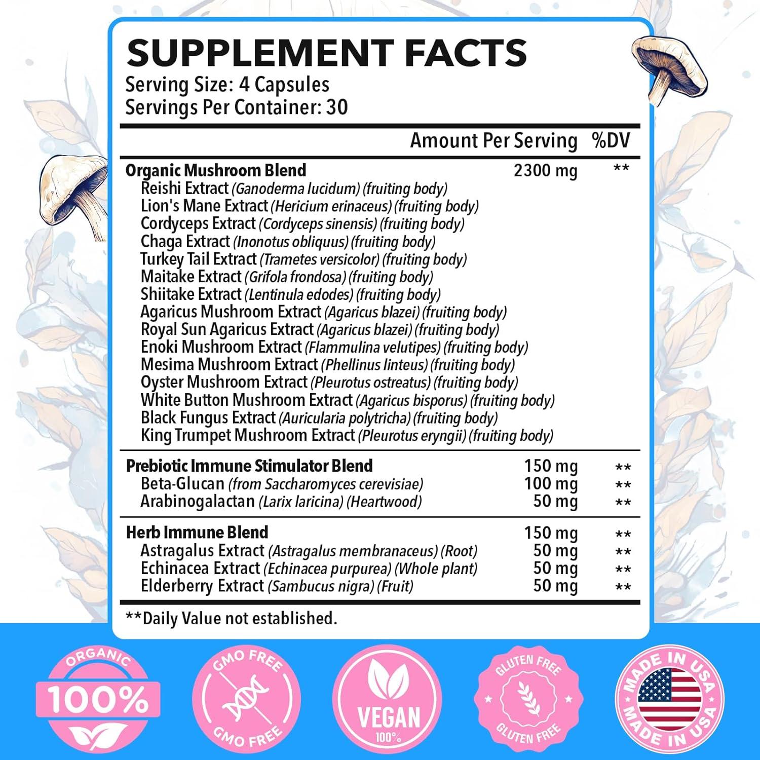 Suplemento de Champiñón Dmeisy 2600mg 120 Cápsulas