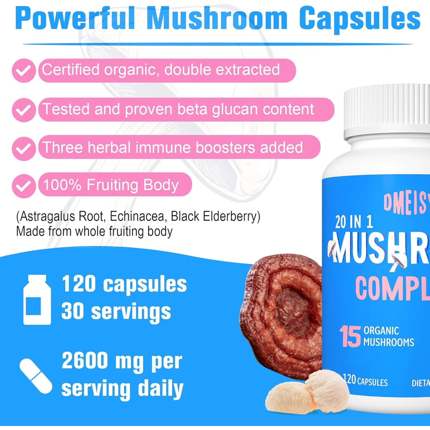 Suplemento de Champiñón Dmeisy 2600mg 120 Cápsulas