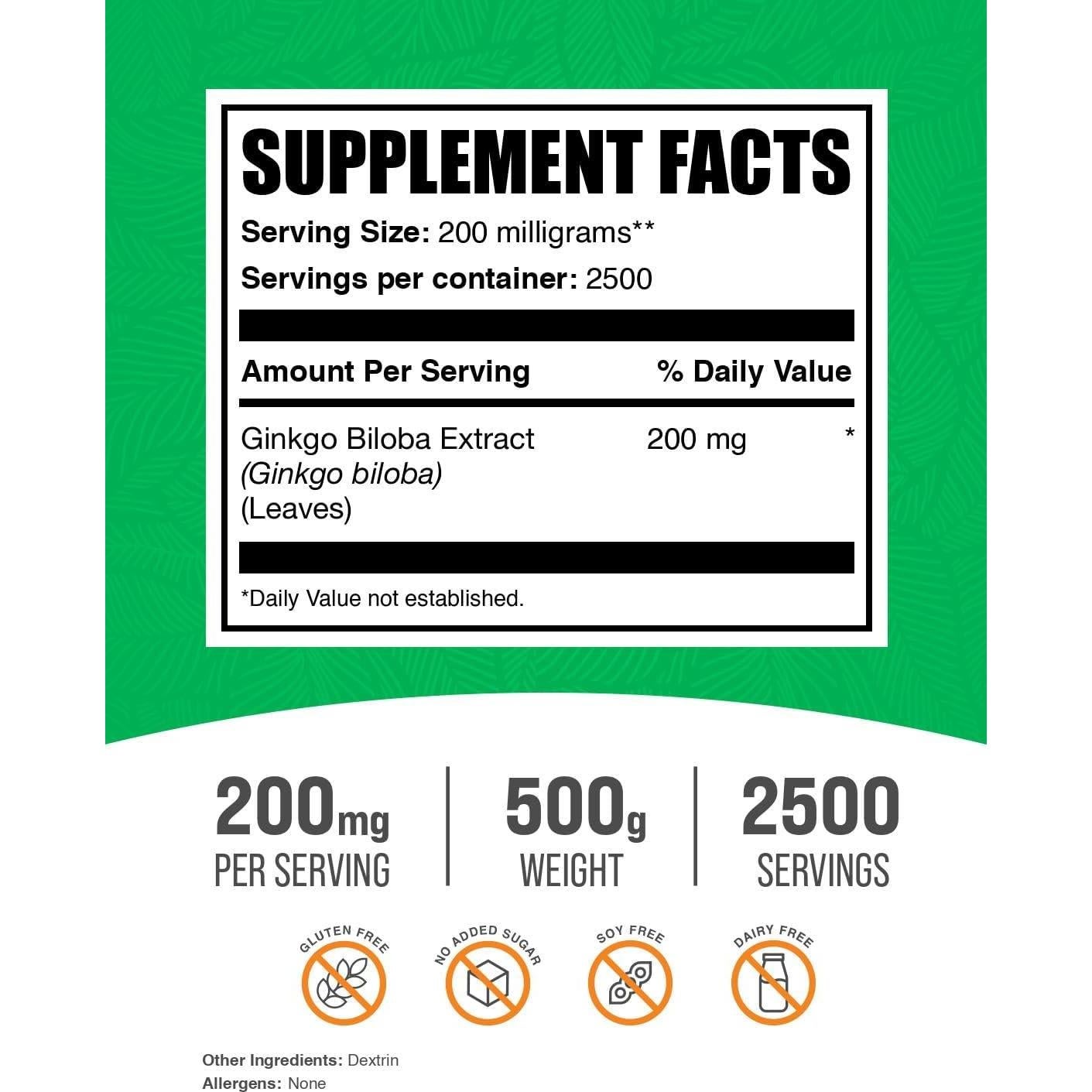 Extracto de Ginkgo Biloba en Polvo BulkSupplements 100g