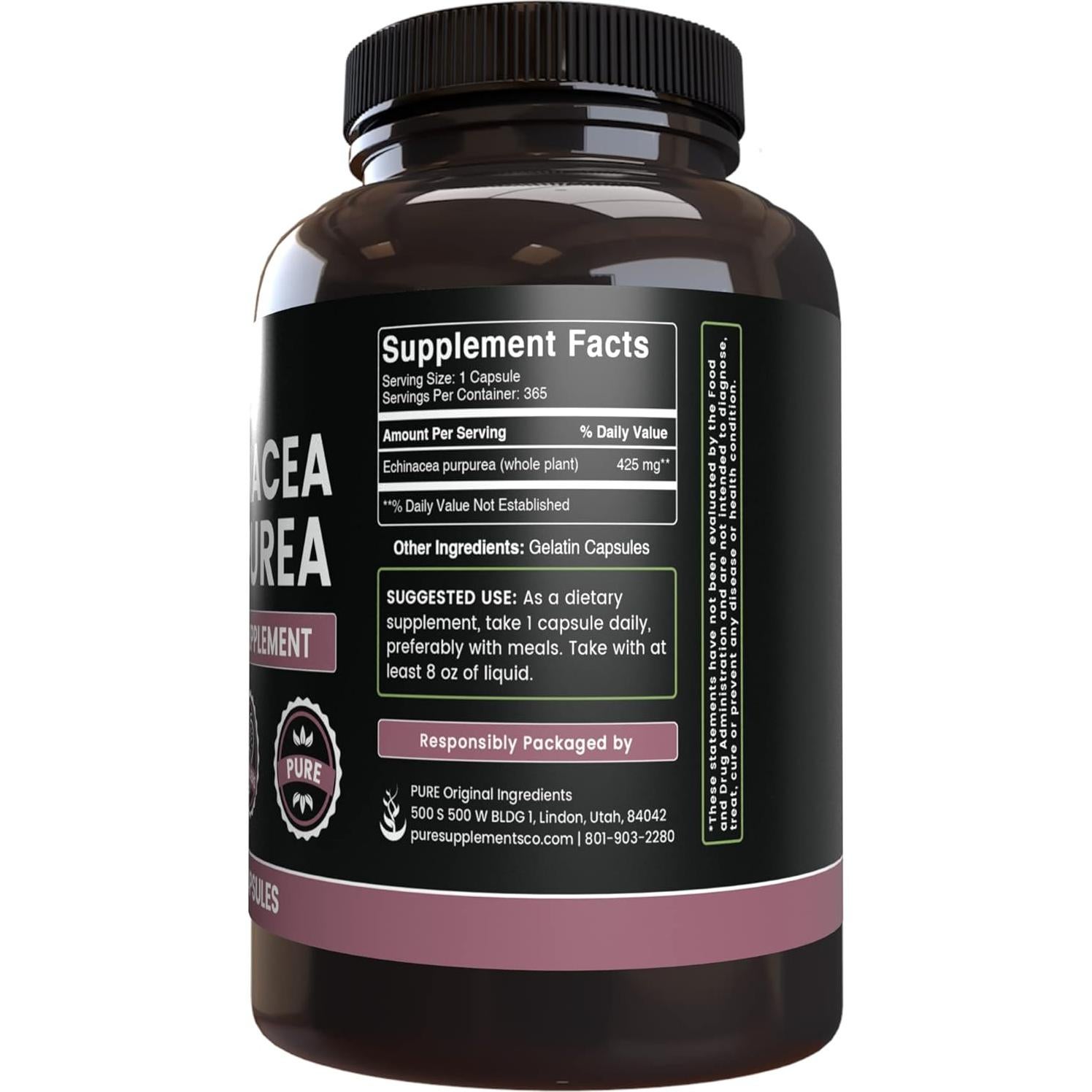 Cápsulas de Echinacea Purpurea 365 Unidades Ingredientes Originales Puros