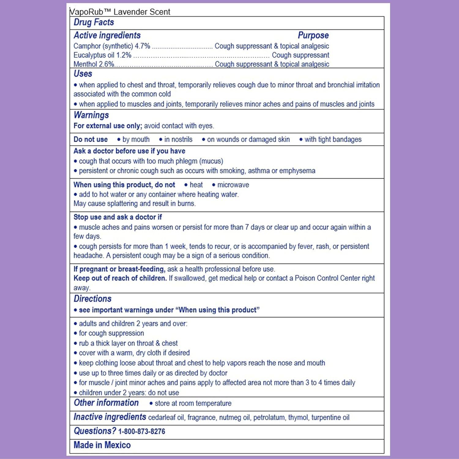 Vicks VapoRub Lavanda 50g - Supresor de Tos y Analgésico Tópico