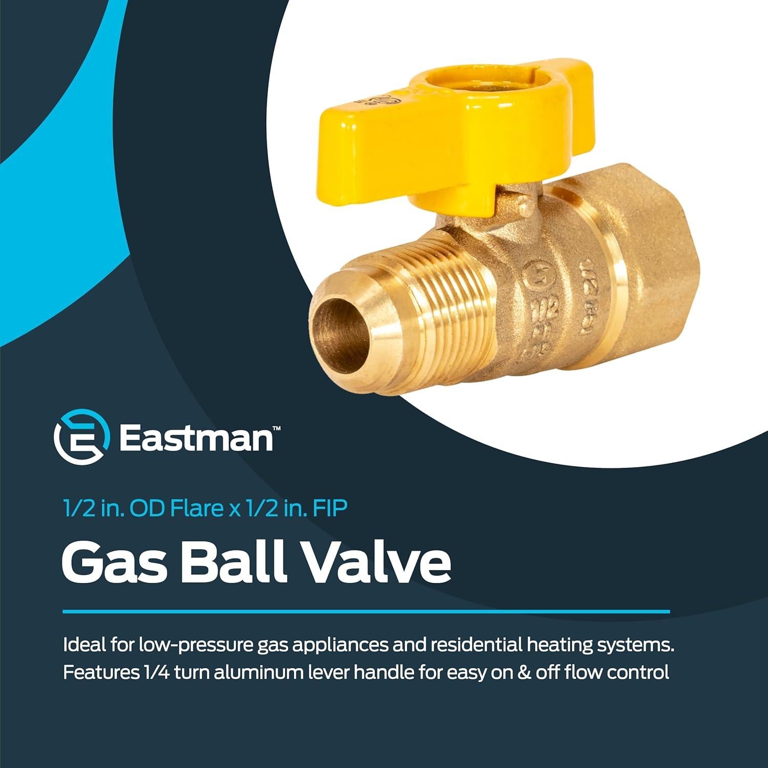 Válvula de Bola de Gas Eastman 1/2" OD x 1/2" FIP Latón