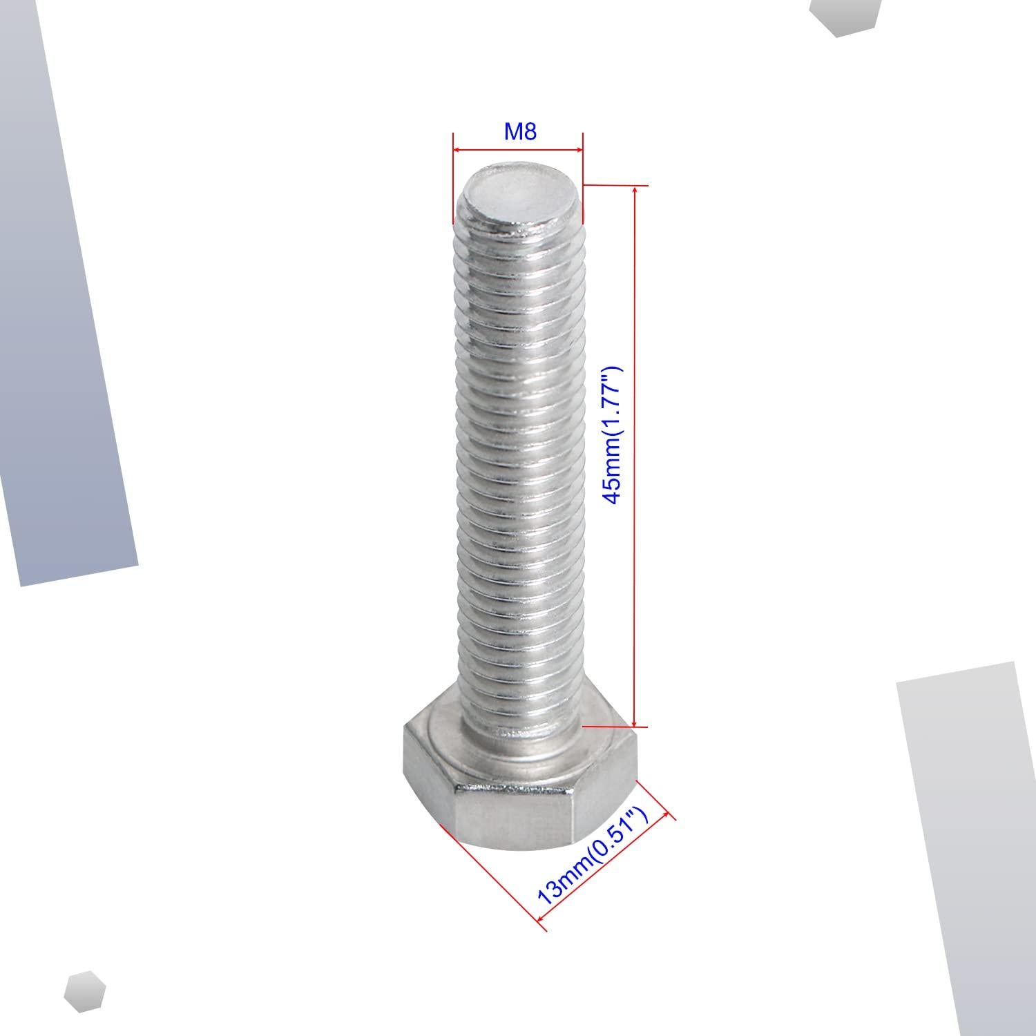 Tornillos Hexagonales Aopin M8 x 45mm Acero Inoxidable 8 Pcs