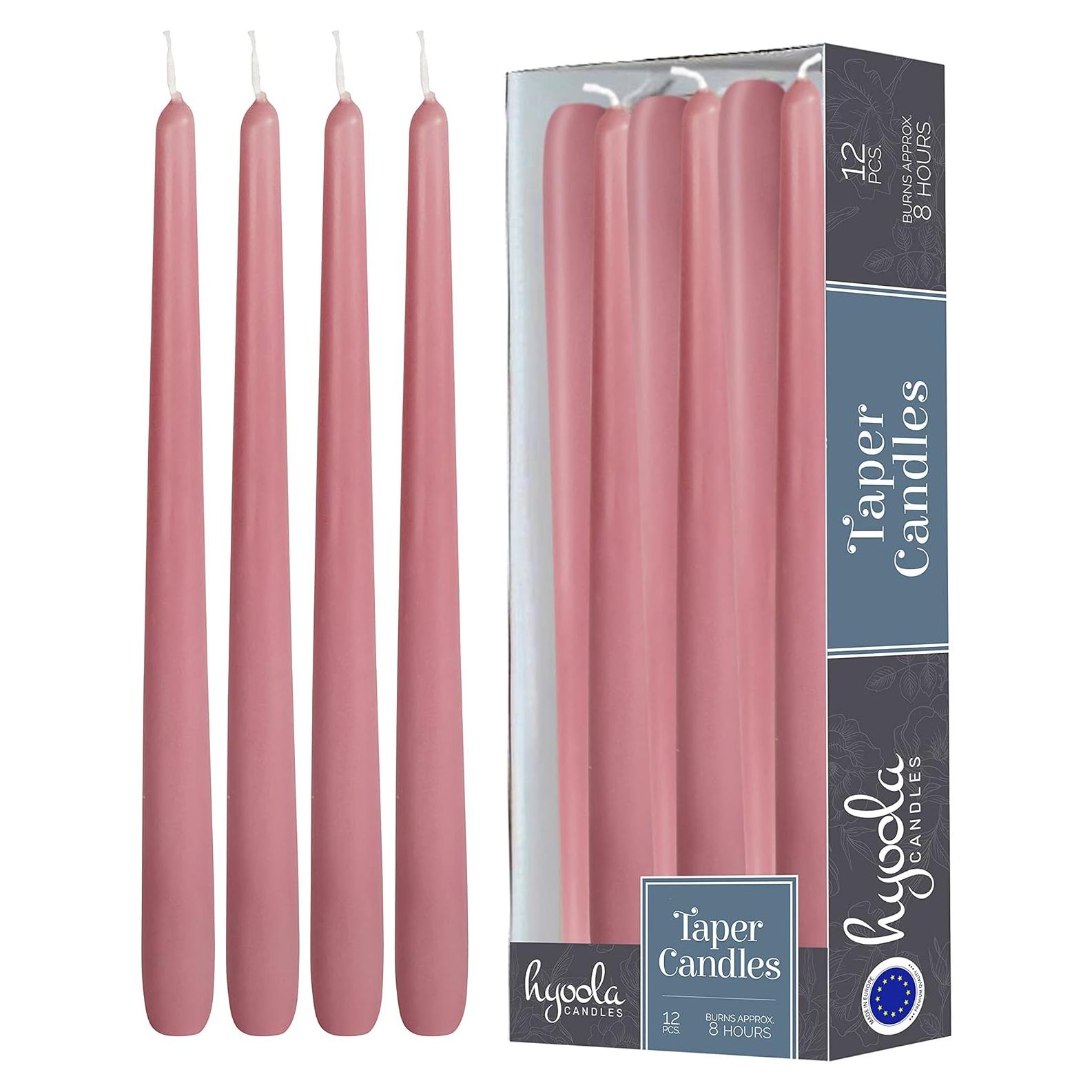 Hyoola Velas Taper Altas Rosa Pink 12 Unidades 25.4 cm Sin Goteo