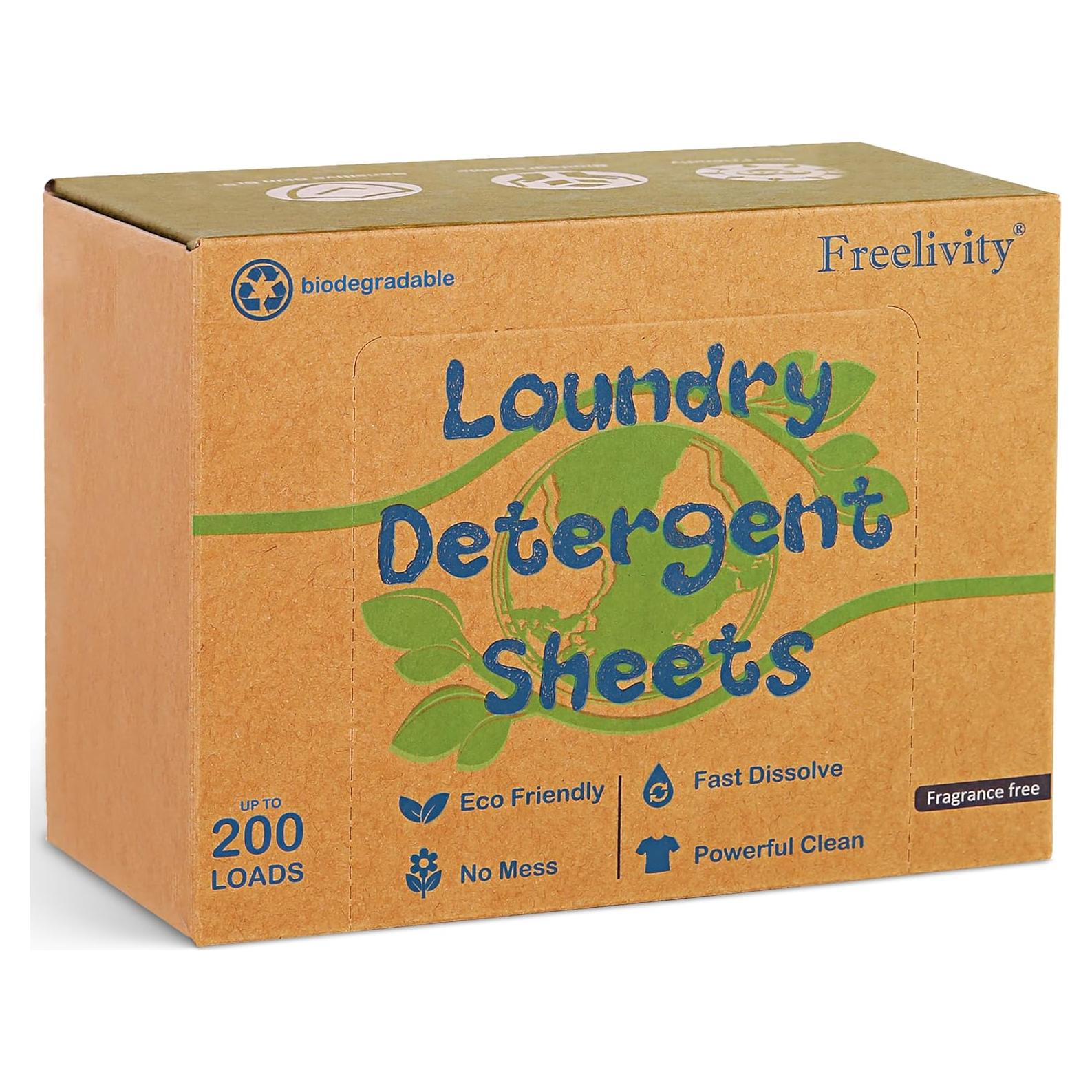 Hojas de detergente ecológico Freelivity 200 cargas sin fragancia