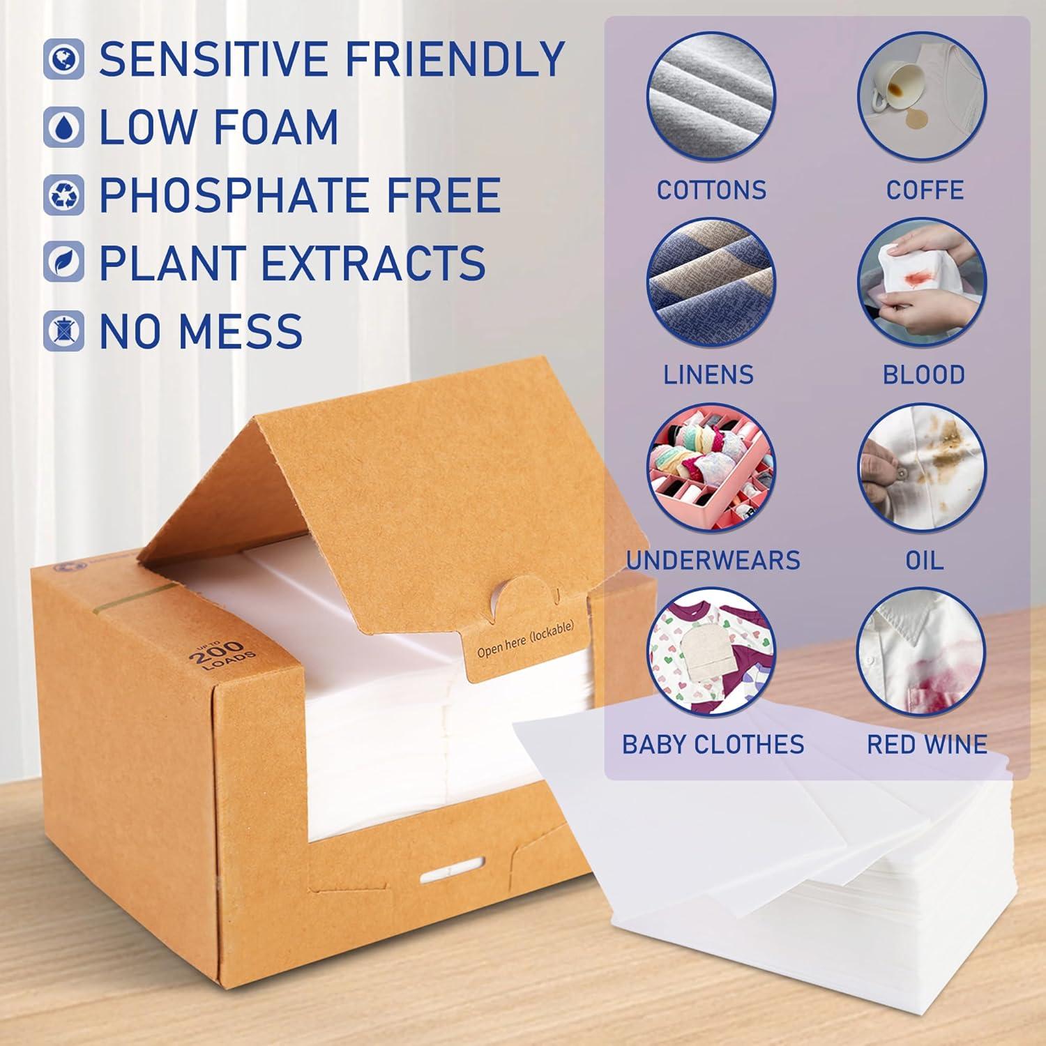 Hojas de detergente ecológico Freelivity 200 cargas sin fragancia