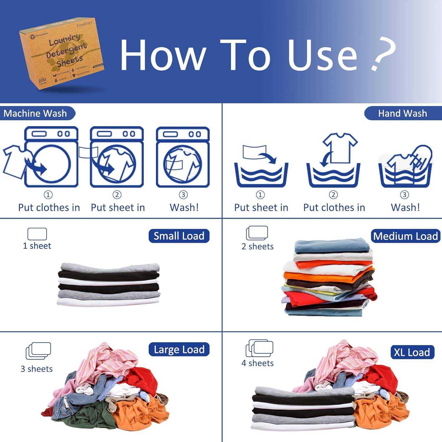 Hojas de detergente ecológico Freelivity 200 cargas sin fragancia