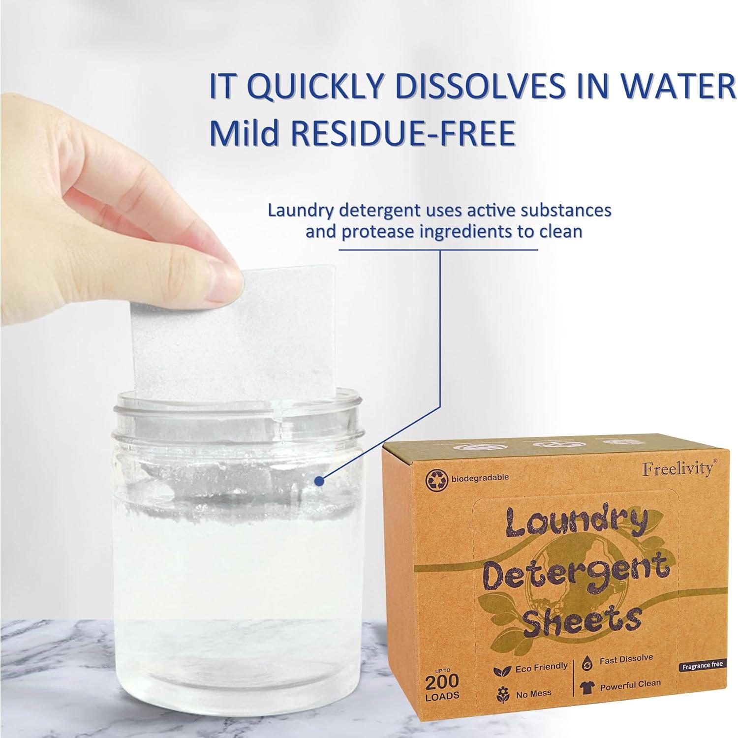 Hojas de detergente ecológico Freelivity 200 cargas sin fragancia
