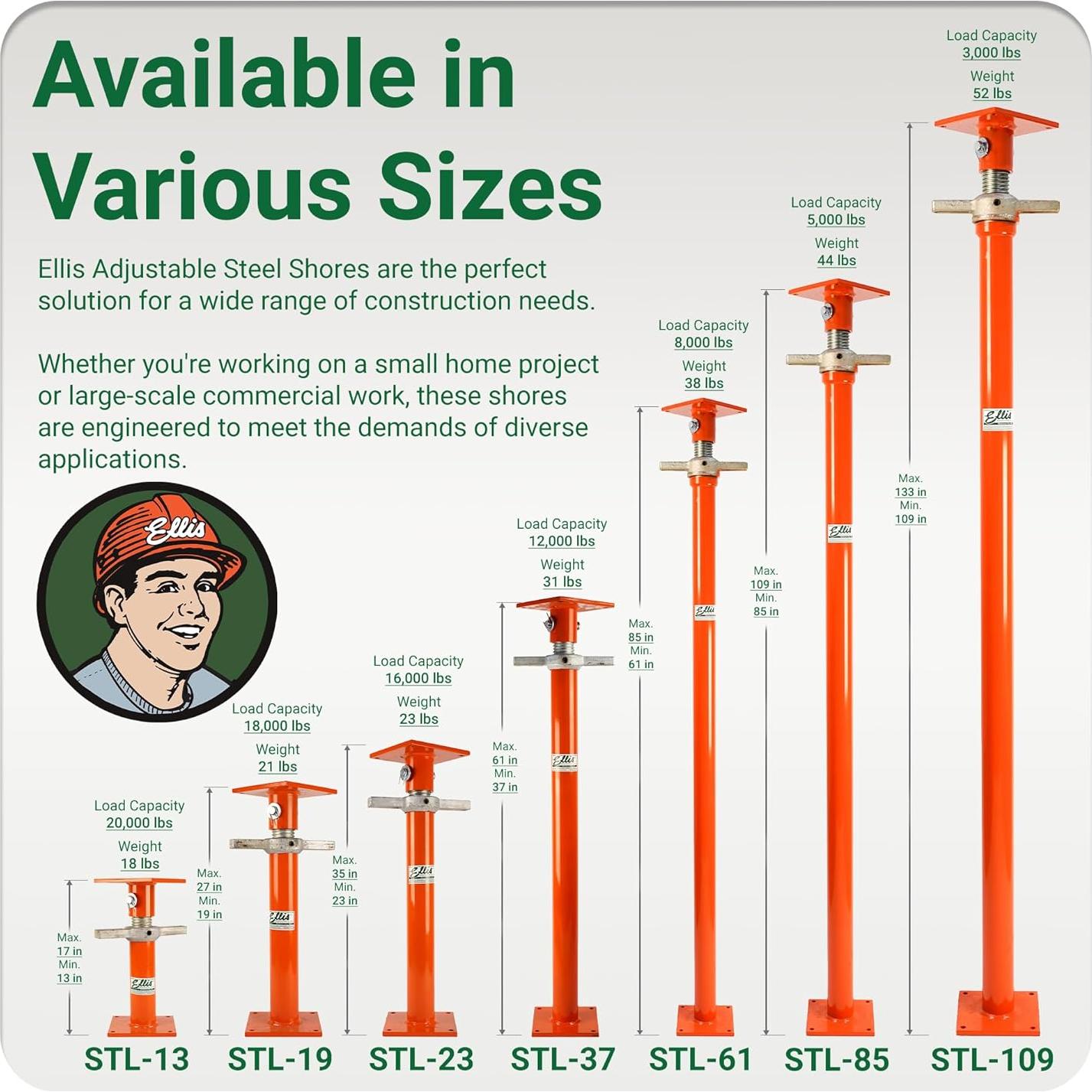 Poste de Elevación de Acero Ellis 154-216 cm 3628 kg