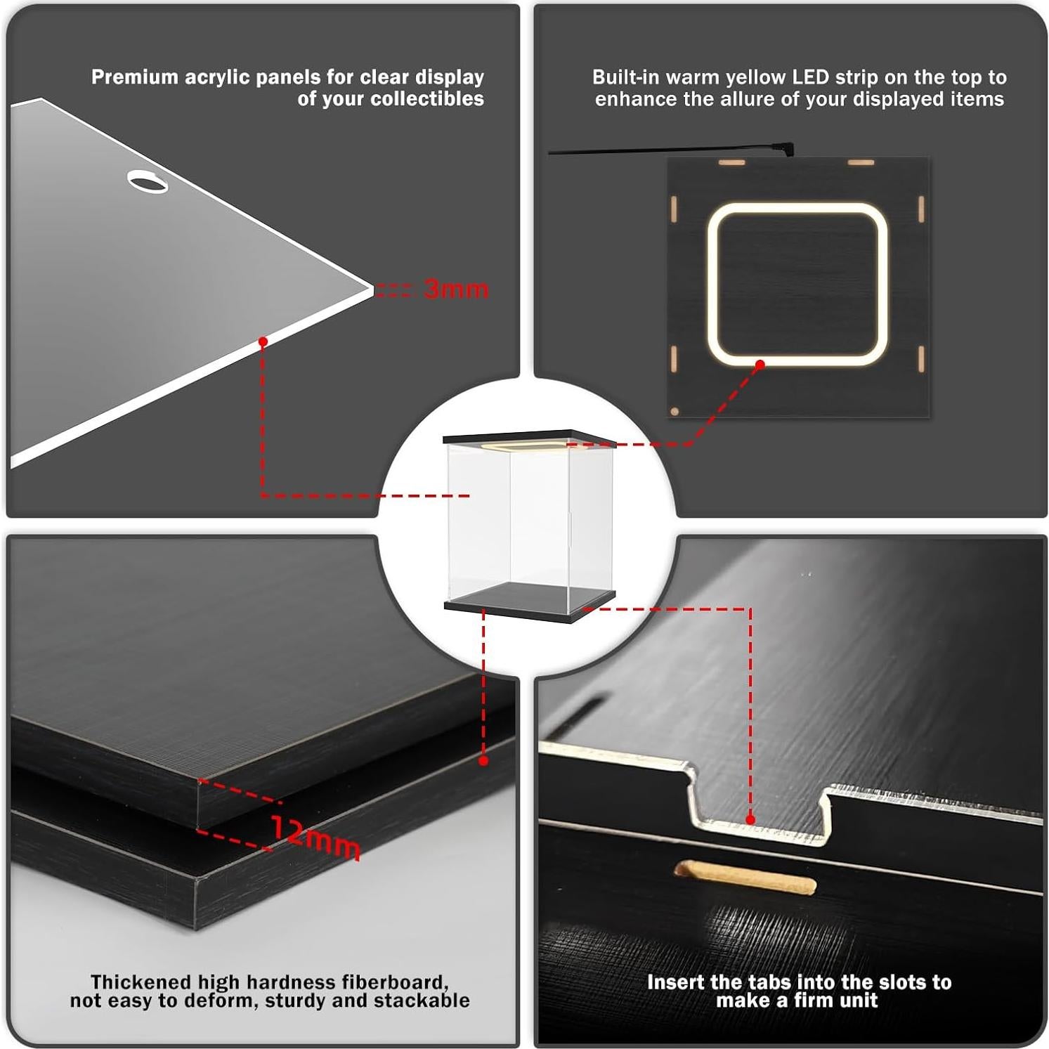 Caja de Exhibición Acrílica Nynelly 20x20x25 cm con Luz LED
