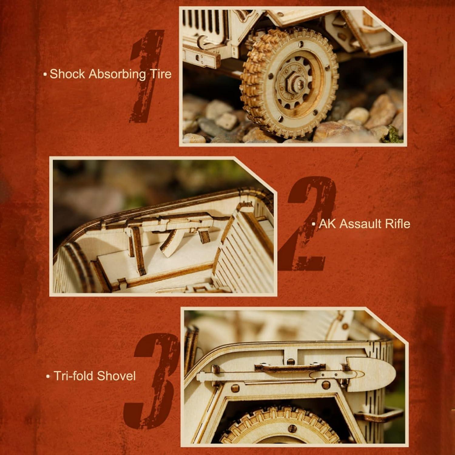 Rompecabezas de Madera 3D ROKR Coche Militar Escala 1:18