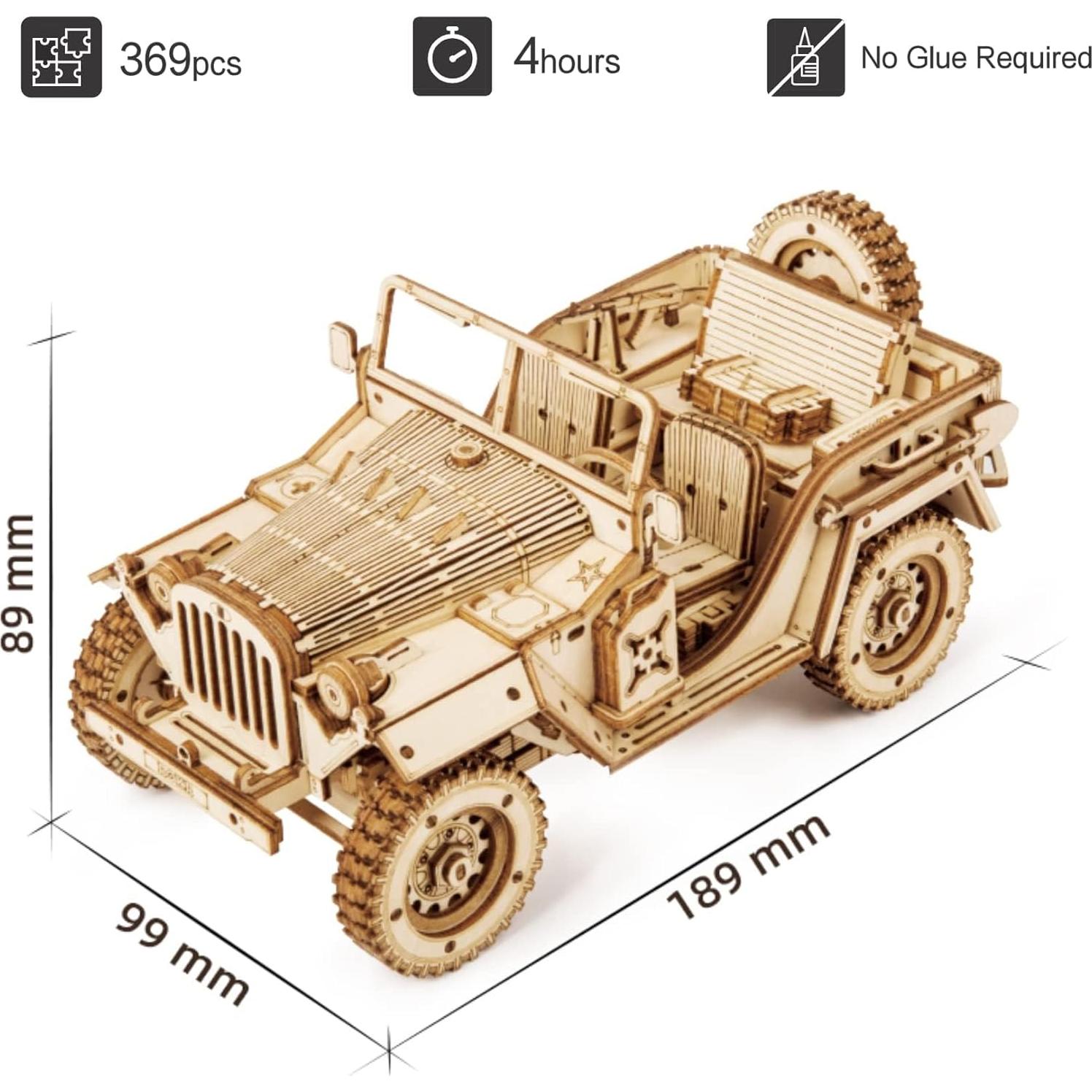 Rompecabezas de Madera 3D ROKR Coche Militar Escala 1:18