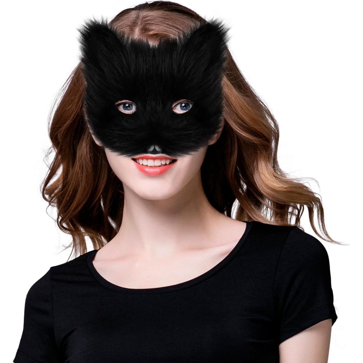 Máscara de Zorro Gato Peluche para Fiesta Halloween Adulto