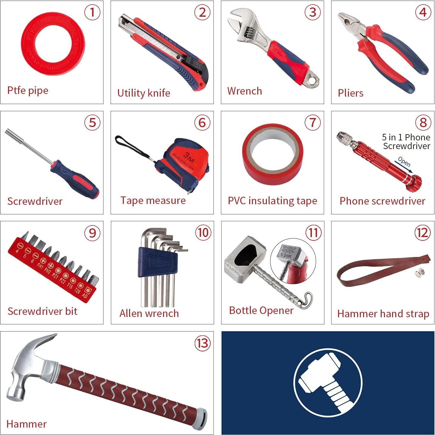 Juego de herramientas Thor 28 piezas - Caja de herramientas ergonómica