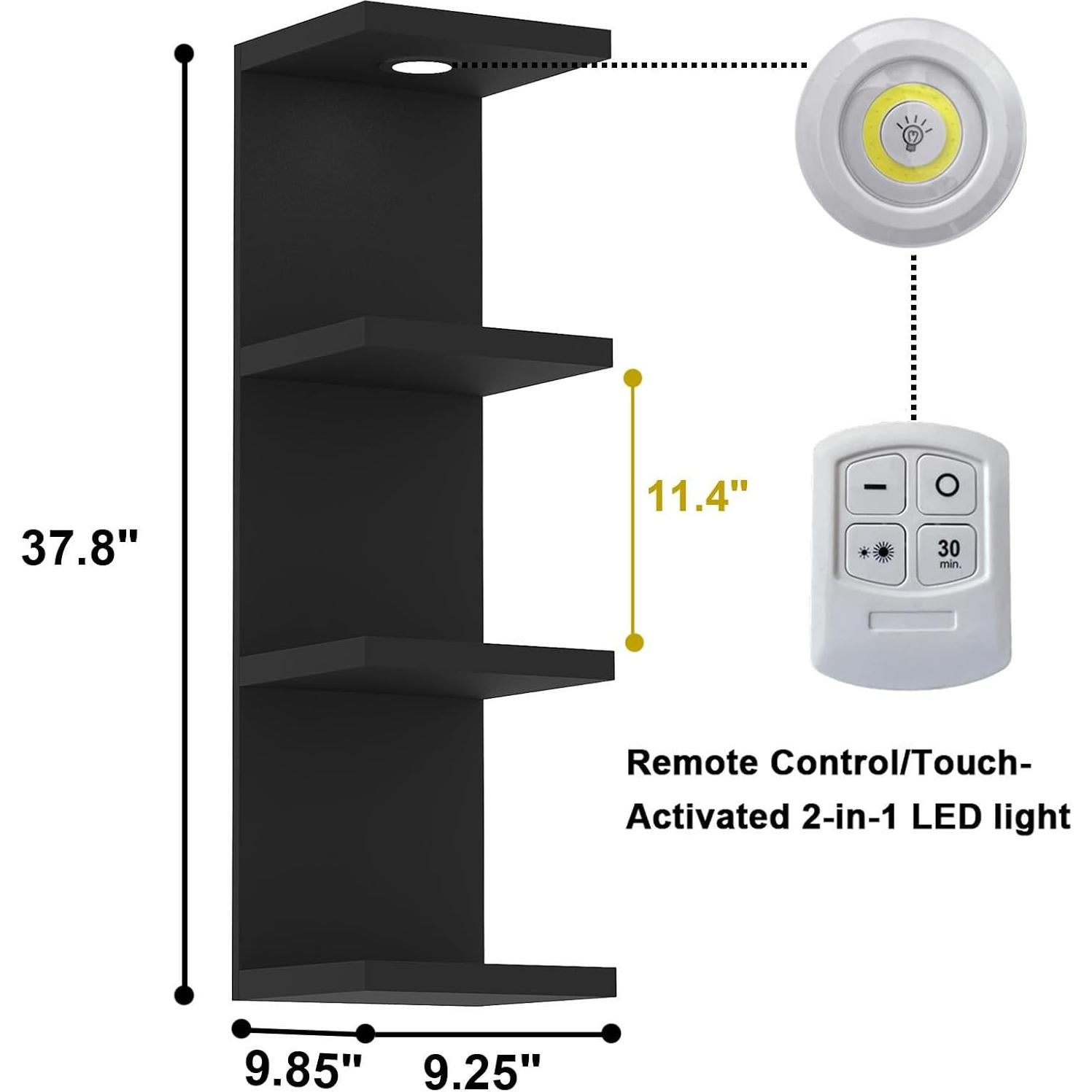 Estante de Pared Flotante LitaEther Lack Negro 4 Niveles con Luz LED