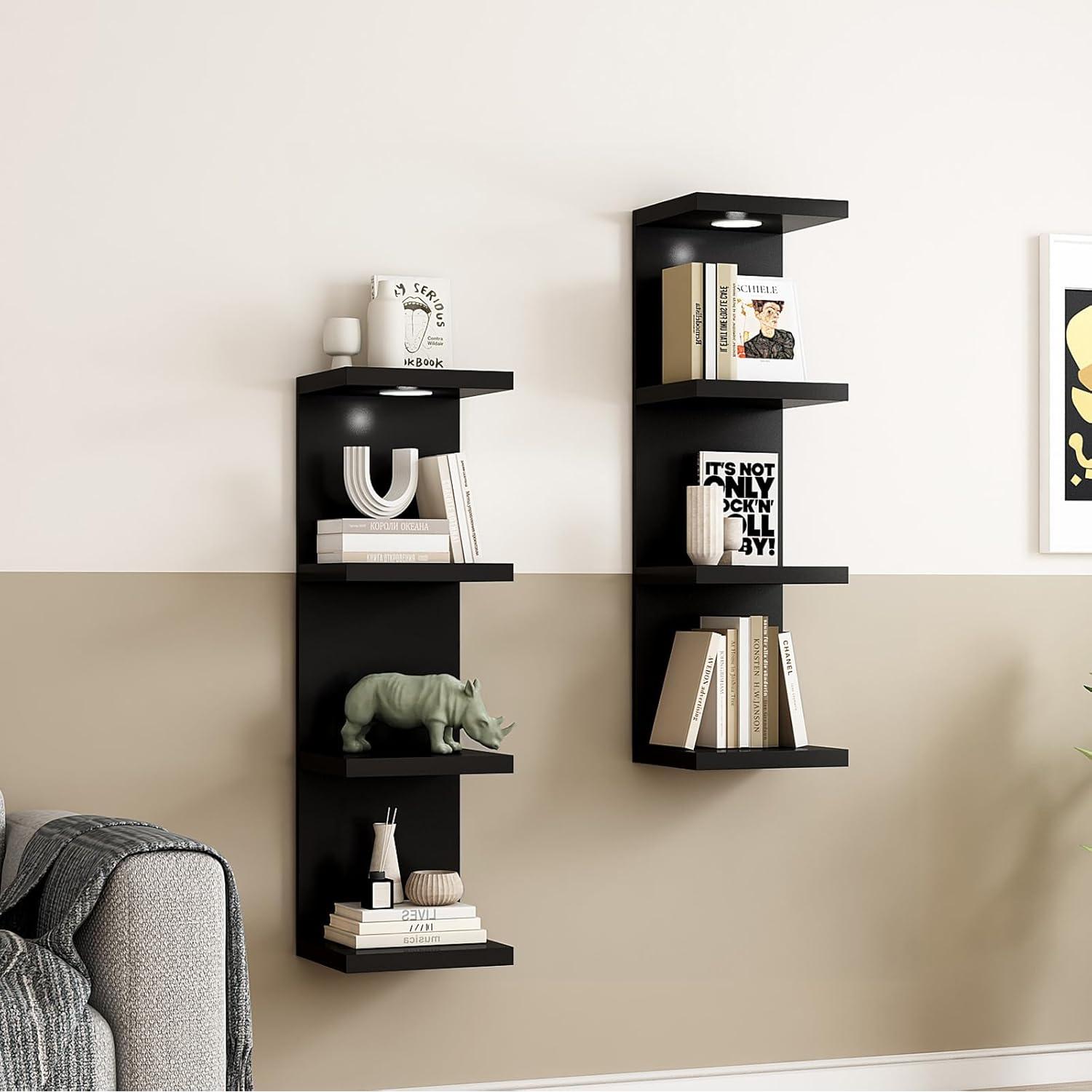 Estante de Pared Flotante LitaEther Lack Negro 4 Niveles con Luz LED