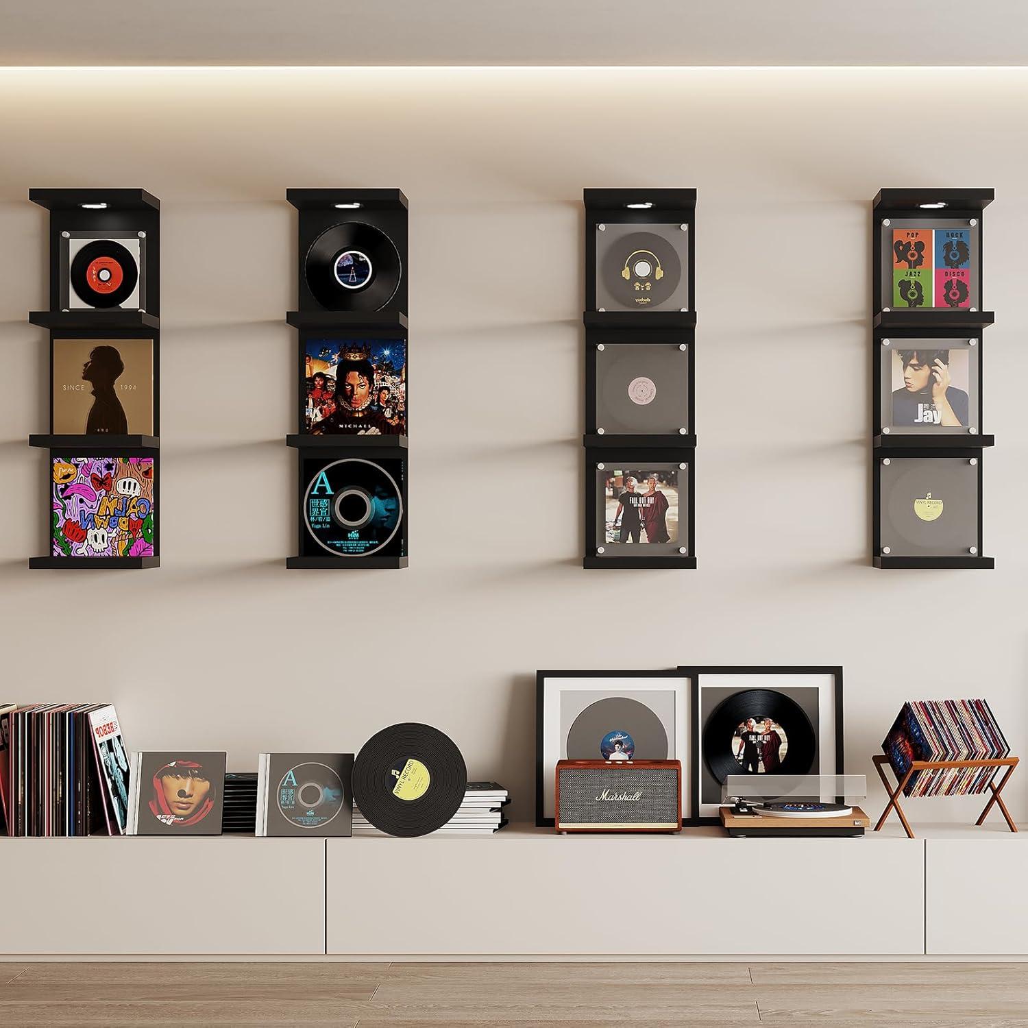 Estante de Pared Flotante LitaEther Lack Negro 4 Niveles con Luz LED