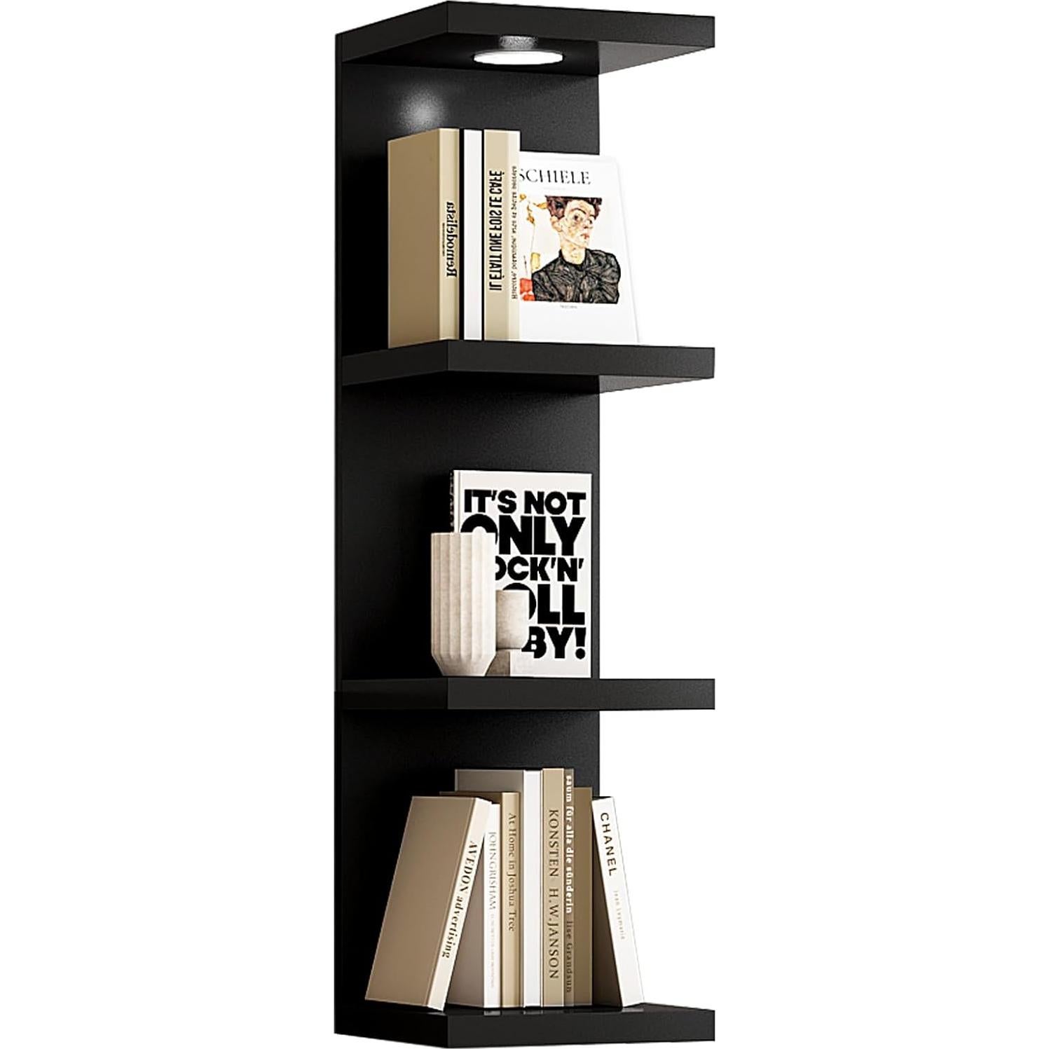 Estante de Pared Flotante LitaEther Lack Negro 4 Niveles con Luz LED