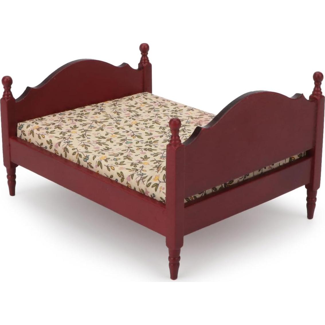 Cama de madera en miniatura Cutemini 1:12 con colchón rojo