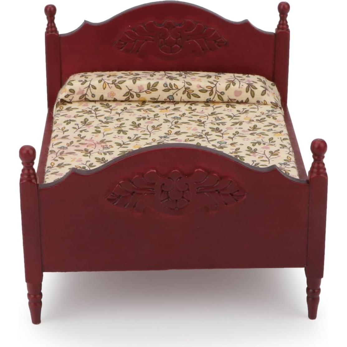 Cama de madera en miniatura Cutemini 1:12 con colchón rojo