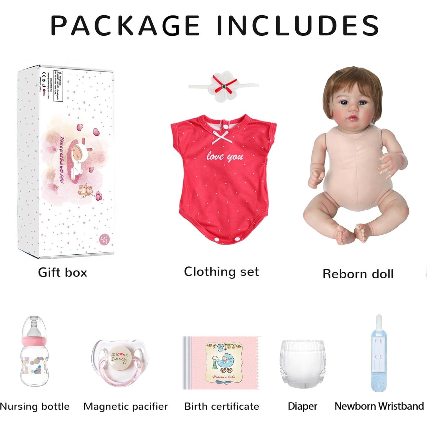 Muñeca Reborn Realista WOOROY 45.72 cm con Accesorios