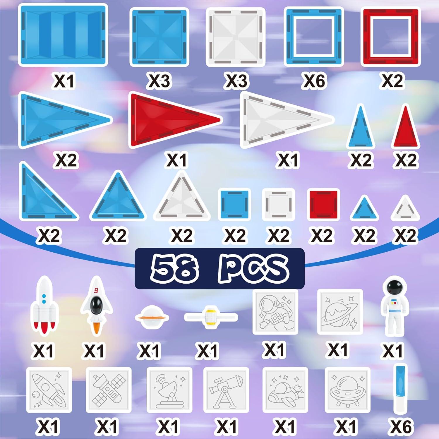 Azulejos Magnéticos GEKETY - Set de 58 Piezas Espaciales