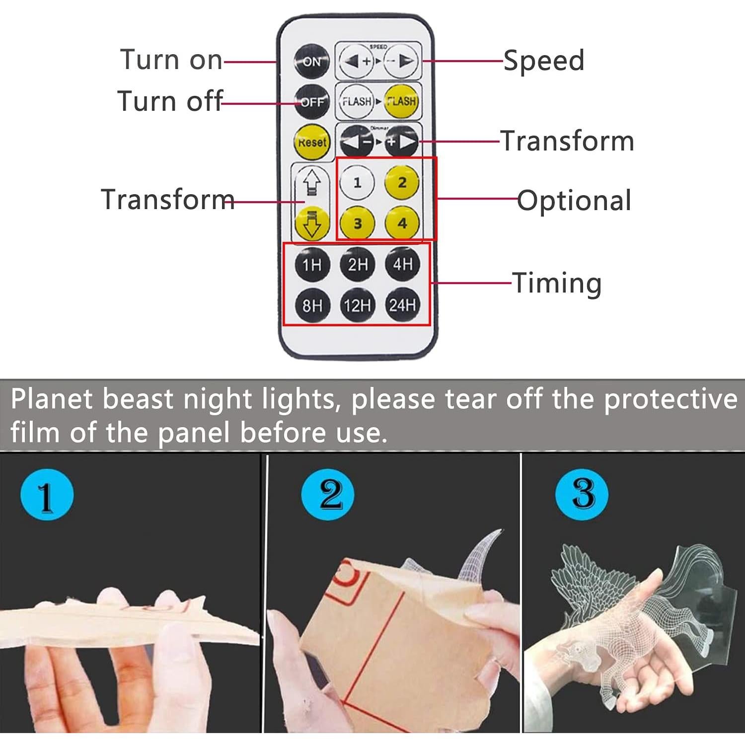 Luz Nocturna 3D HutaoLi Multicolor con Control Remoto y Temporizador