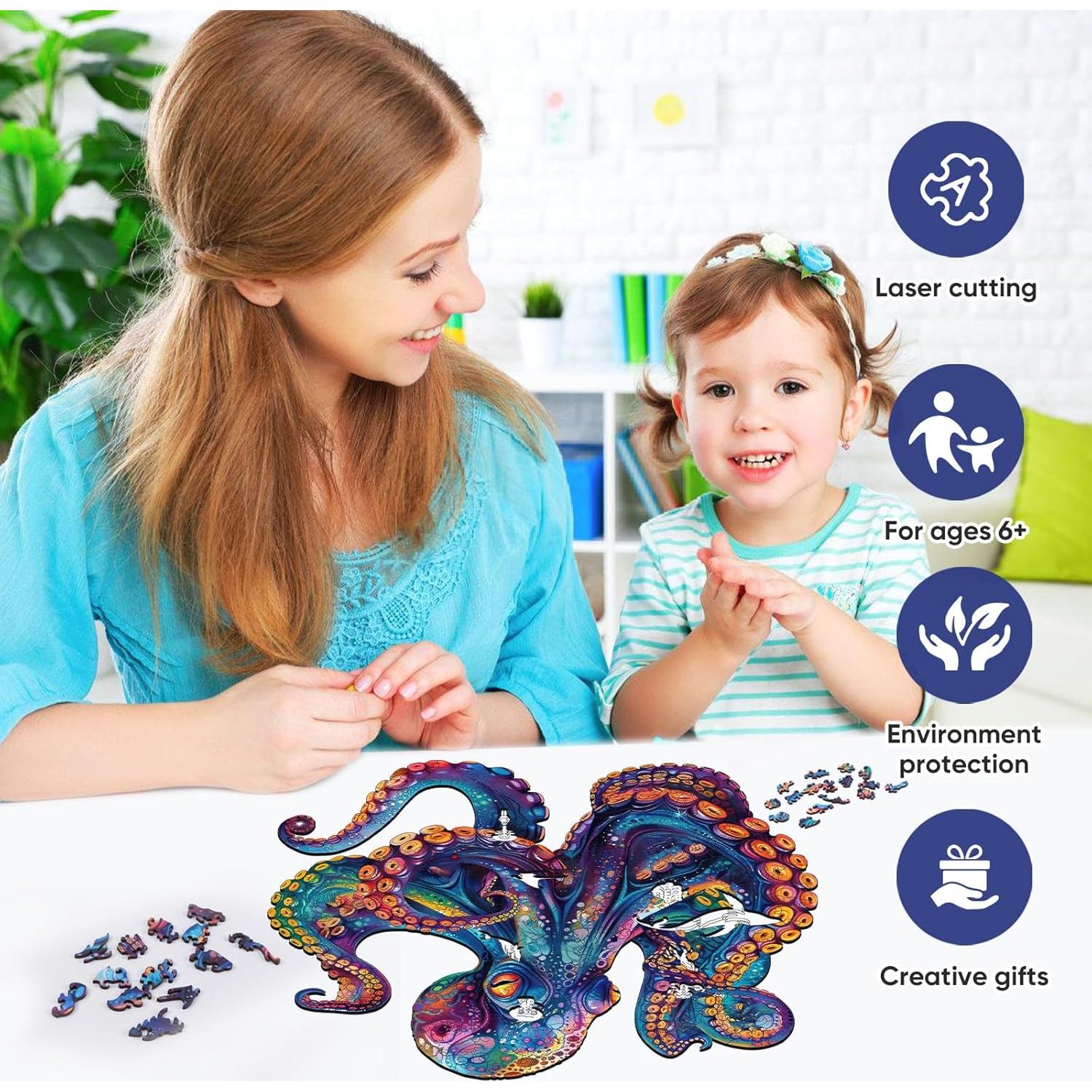 Rompecabezas de Madera Qiuenisray Pulpo 200 Piezas 28.4cm